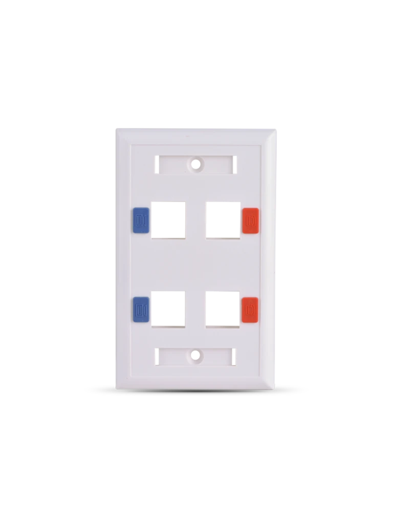 SAXXON A1754E - PLACA DE PARED / VERTICAL / 4 PUERTOS TIPO KEYSTONE / COLOR BLANCO / CON ETIQUETAS-Faceplate Y Cajas Universales-SAXXON-Bsai Seguridad & Controles