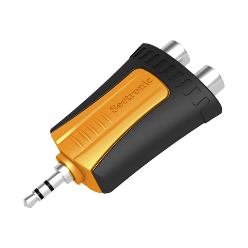 CONECTOR ESTÉREO | 3.5 MM - 2 X CONECTOR HEMBRA RCA | ADAPTADOR DE CARCASA DE PLÁSTICO-Audio, Video y Voceo-SEETRONIC-MMJ3-2RF-Bsai Seguridad & Controles