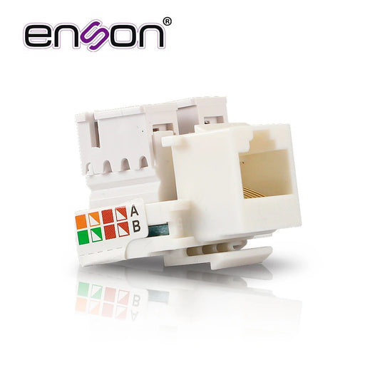 CONECTOR JACK ENSON ENS-JC6WH CAT6 COLOR BLANCO A 90 GRADOS PONCHADO CON PINZAS Y CUBREPOLVO.-Adaptadores-ENSON-ENS-JC6WH BLANCO-Bsai Seguridad & Controles