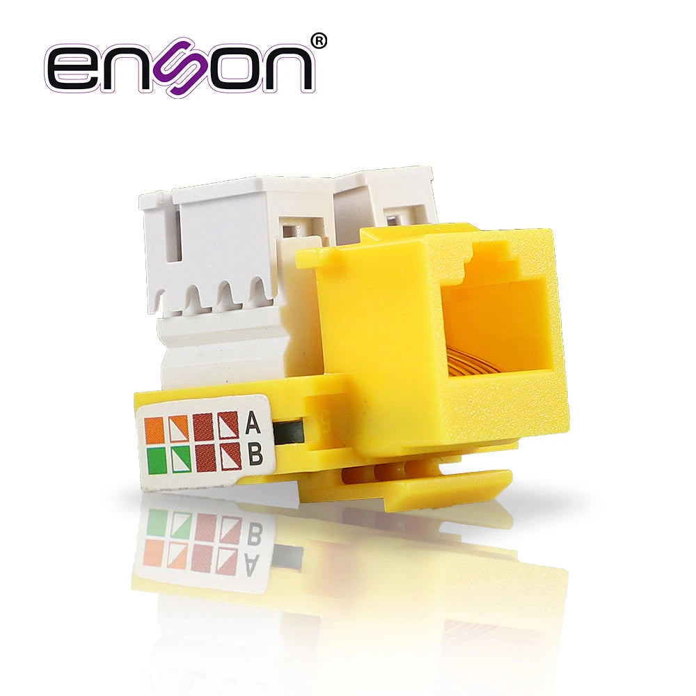 CONECTOR JACK ENSON ENS-JC6YE CAT6 COLOR AMARILLO A 90 GRADOS PONCHADO CON PINZAS Y CUBREPOLVO-Adaptadores-ENSON-Bsai Seguridad & Controles