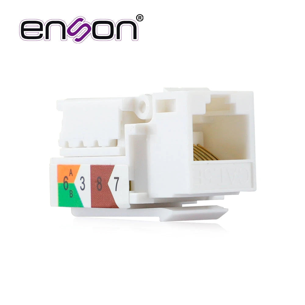 CONECTOR JACK ENSON ENS-JTL5WH CAT5E COLOR BLANCO A 90 GRADOS PONCHADO FACIL SIN PINZAS Y CUBREPOLVO-Canalizacion-ENSON-Bsai Seguridad & Controles