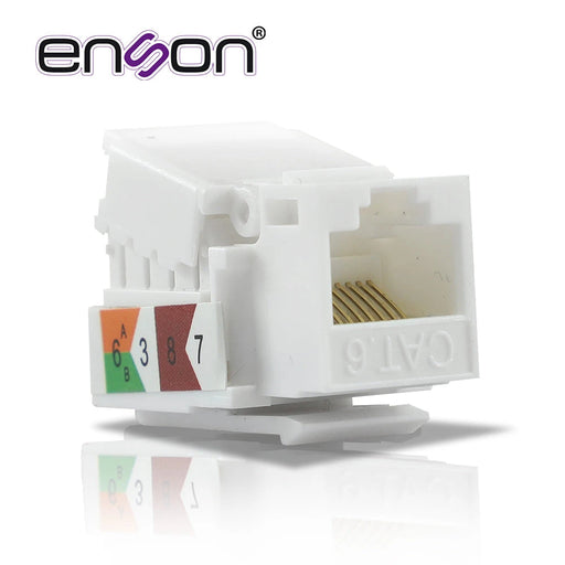 CONECTOR JACK ENSON ENS-JTL6WH CAT6 COLOR BLANCO A 90 GRADOS PONCHADO FACIL SIN PINZAS Y CUBREPOLVO-Canalizacion-ENSON-ENS-JTL6W BLANCO-Bsai Seguridad & Controles