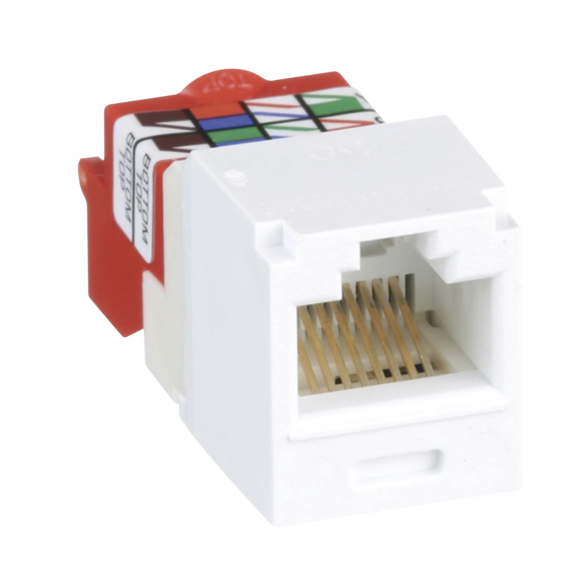 CONECTOR JACK RJ45 ESTILO T, MINI-COM, CATEGORÍA 5E, DE 8 POSICIONES Y 8 CABLES, COLOR BLANCO-Cableado-PANDUIT-Bsai Seguridad & Controles