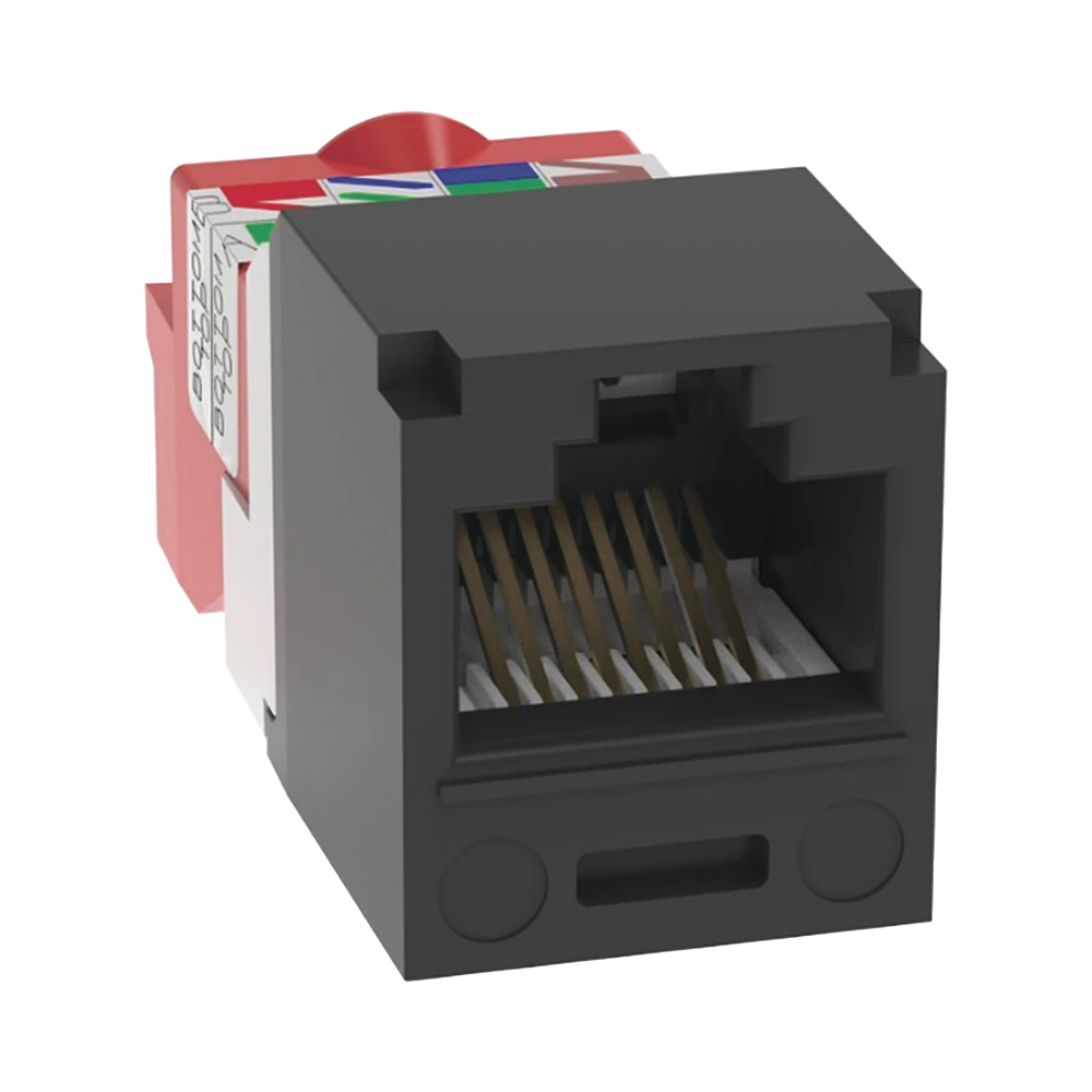 CONECTOR JACK RJ45 ESTILO T, MINI-COM, CATEGORÍA 5E, DE 8 POSICIONES Y 8 CABLES, COLOR NEGRO-Cableado-PANDUIT-Bsai Seguridad & Controles