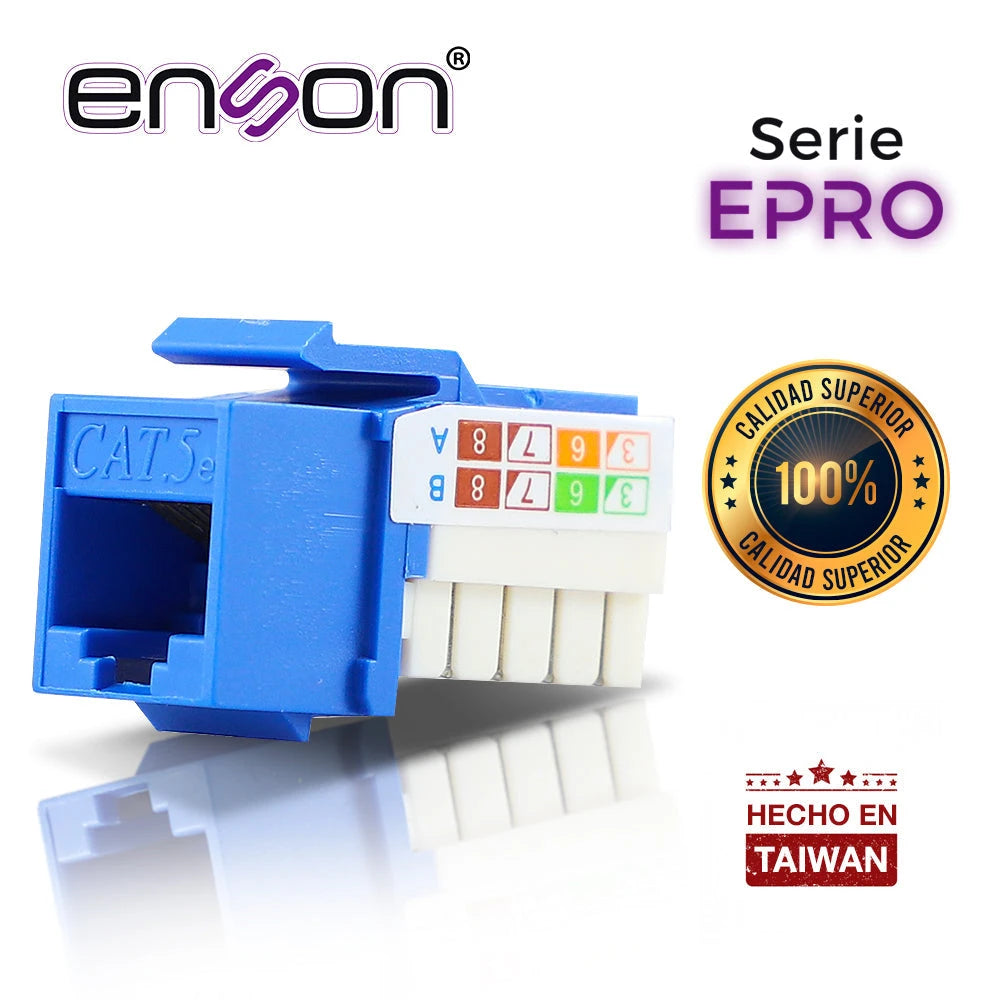 CONECTOR MODULAR JACK RJ45 ENSON EPRO-JACK5E-BL SERIE PRO, POSICION VERTICAL CAT5E COLOR AZUL COMPATIBLE CON PLACAS ENSON EPRO-FP REQUIERE USO DE PINZAS EPRO-JACKTOOL-Canalizacion-ENSON-Bsai Seguridad & Controles