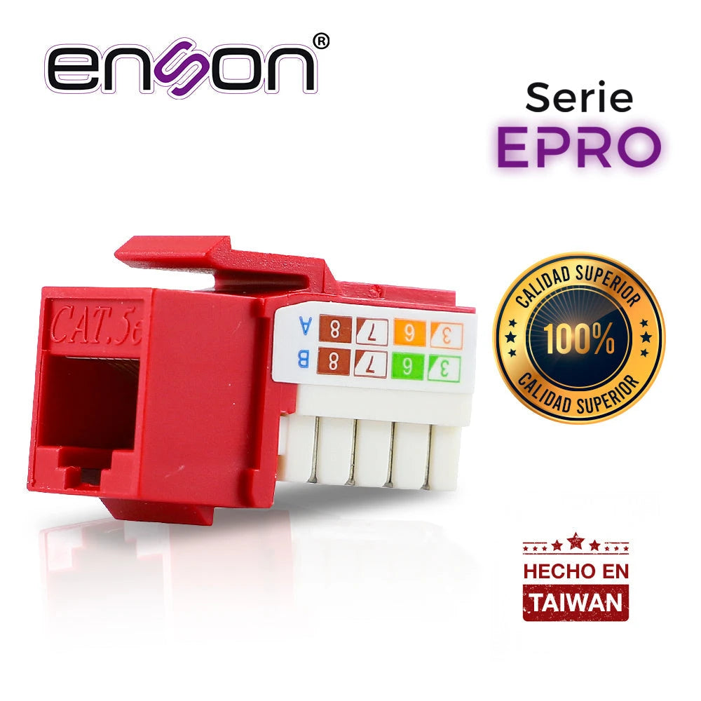 CONECTOR MODULAR JACK RJ45 ENSON EPRO-JACK5E-RD SERIE PRO, POSICION VERTICAL CAT5E COLOR ROJO COMPATIBLE CON PLACAS ENSON EPRO-FP REQUIERE USO DE PINZAS EPRO-JACKTOOL-Canalizacion-ENSON-Bsai Seguridad & Controles