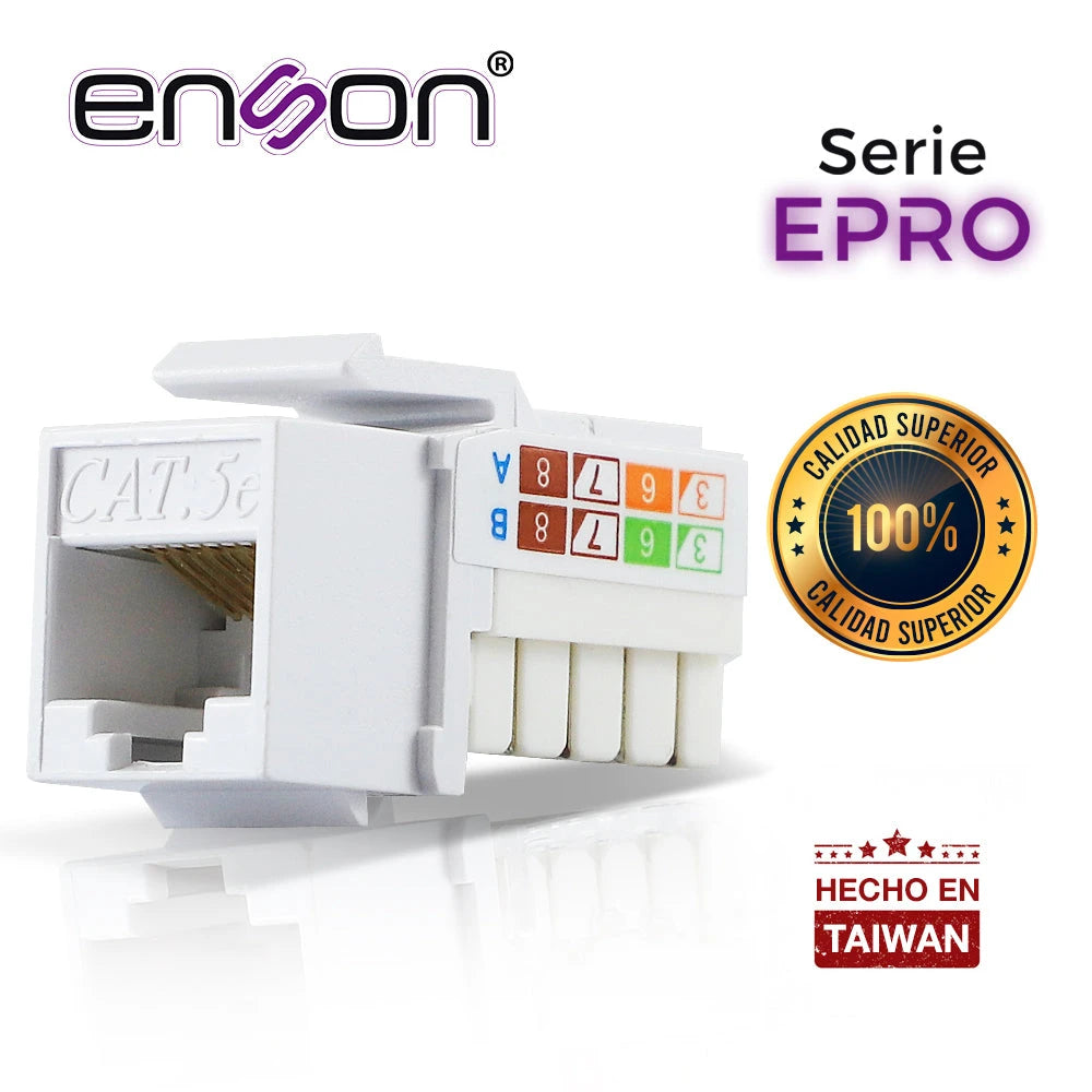 CONECTOR MODULAR JACK RJ45 ENSON EPRO-JACK5E-WH SERIE PRO, POSICION VERTICAL CAT5E COLOR BLANCO COMPATIBLE CON PLACAS ENSON EPRO-FP REQUIERE USO DE PINZAS EPRO-JACKTOOL-Canalizacion-ENSON-Bsai Seguridad & Controles