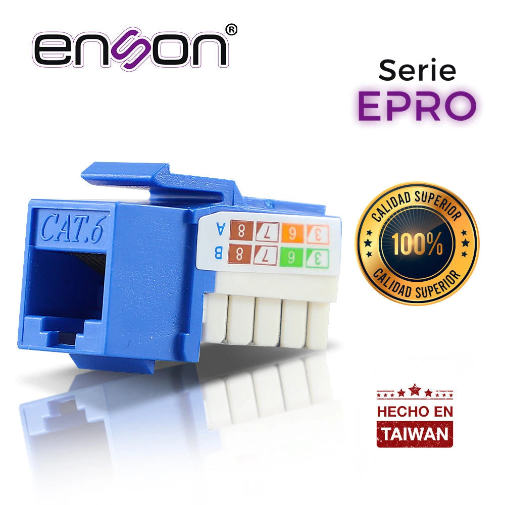 CONECTOR MODULAR JACK RJ45 ENSON EPRO-JACK6-BL SERIE PRO, POSICION VERTICAL CAT6 COLOR AZUL COMPATIBLE CON PLACAS ENSON EPRO-FP REQUIERE USO DE PINZAS EPRO-JACKTOOL-Adaptadores-ENSON-Bsai Seguridad & Controles