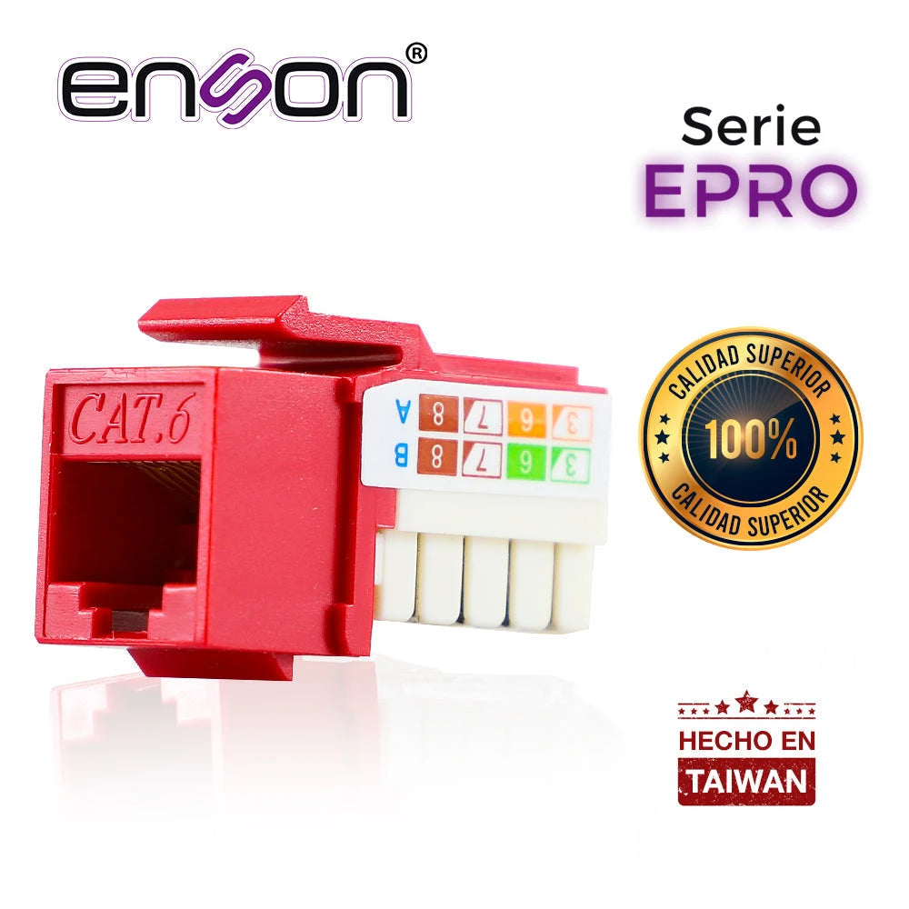 CONECTOR MODULAR JACK RJ45 ENSON EPRO-JACK6-RD SERIE PRO, POSICION VERTICAL CAT6 COLOR ROJO COMPATIBLE CON PLACAS ENSON EPRO-FP REQUIERE USO DE PINZAS EPRO-JACKTOOL-Adaptadores-ENSON-Bsai Seguridad & Controles