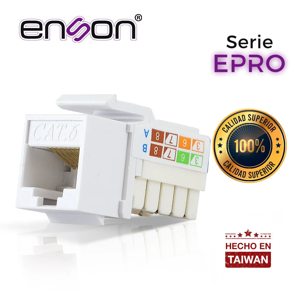 CONECTOR MODULAR JACK RJ45 ENSON EPRO-JACK6-WH SERIE PRO, POSICION VERTICAL CAT6 COLOR BLANCO COMPATIBLE CON PLACAS ENSON EPRO-FP REQUIERE USO DE PINZAS EPRO-JACKTOOL-Adaptadores-ENSON-Bsai Seguridad & Controles