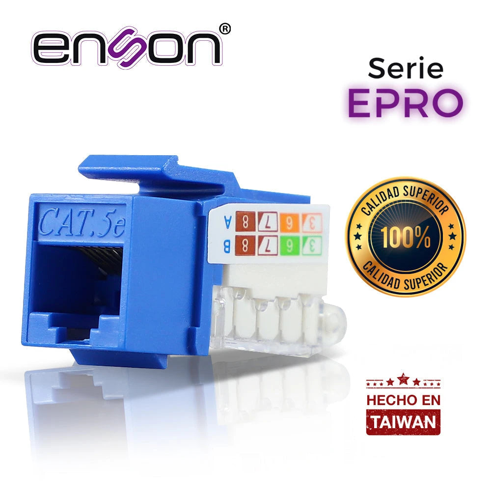 CONECTOR MODULAR JACK RJ45 ENSON EPRO-TLJACK5E-BL SERIE PRO TERMINADO SIN PINZAS, POSICION VERTICAL CAT5E COLOR AZUL COMPATIBLE CON PLACAS ENSON EPRO-FP-Canalizacion-ENSON-Bsai Seguridad & Controles