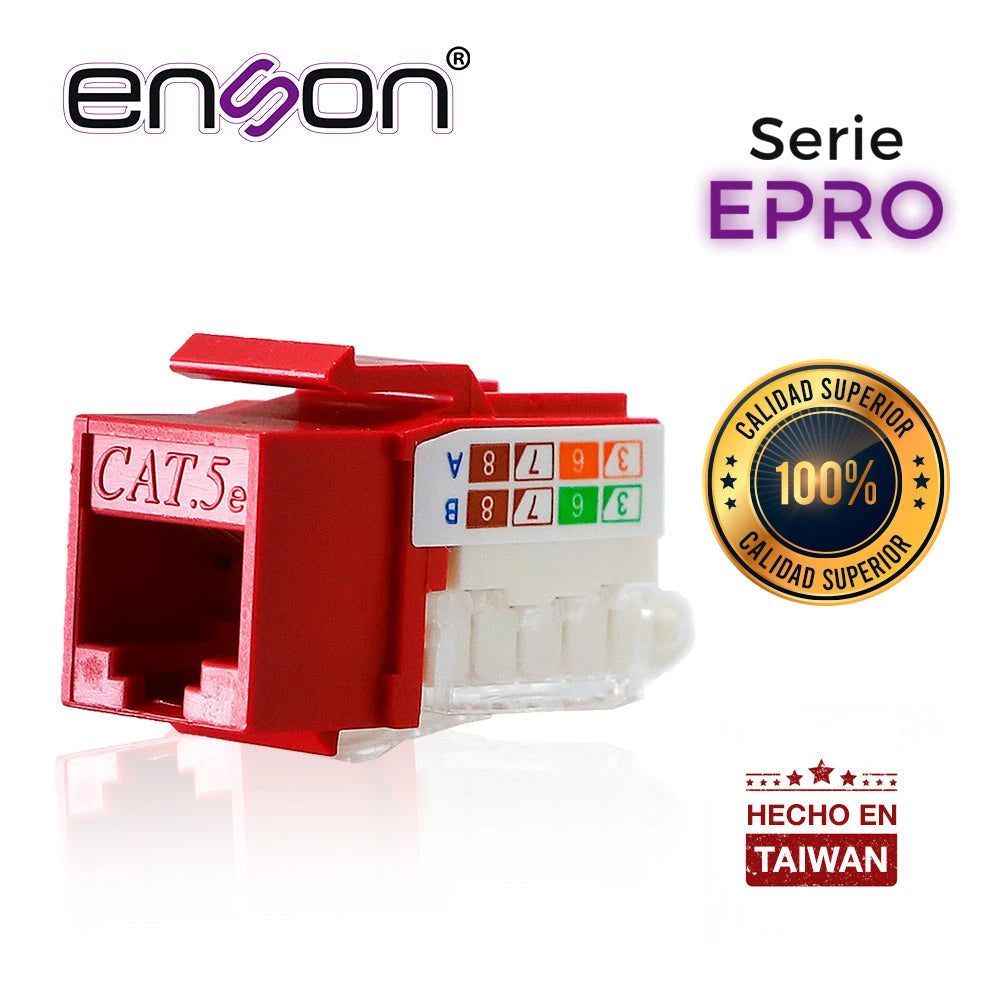 CONECTOR MODULAR JACK RJ45 ENSON EPRO-TLJACK5E-RD SERIE PRO TERMINADO SIN PINZAS, POSICION VERTICAL CAT5E COLOR ROJO COMPATIBLE CON PLACAS ENSON EPRO-FP-Canalizacion-ENSON-Bsai Seguridad & Controles