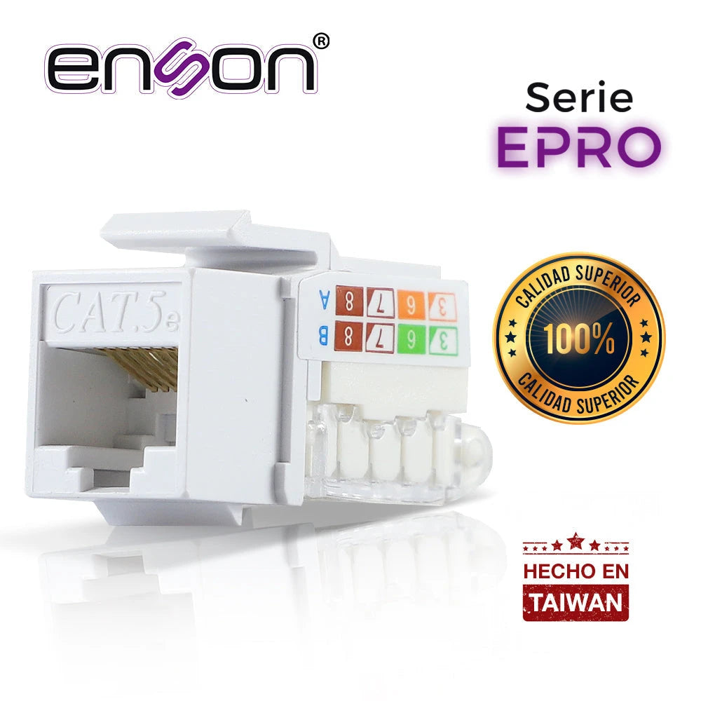 CONECTOR MODULAR JACK RJ45 ENSON EPRO-TLJACK5E-WH SERIE PRO TERMINADO SIN PINZAS, POSICION VERTICAL CAT5E COLOR BLANCO COMPATIBLE CON PLACAS ENSON EPRO-FP-Canalizacion-ENSON-Bsai Seguridad & Controles