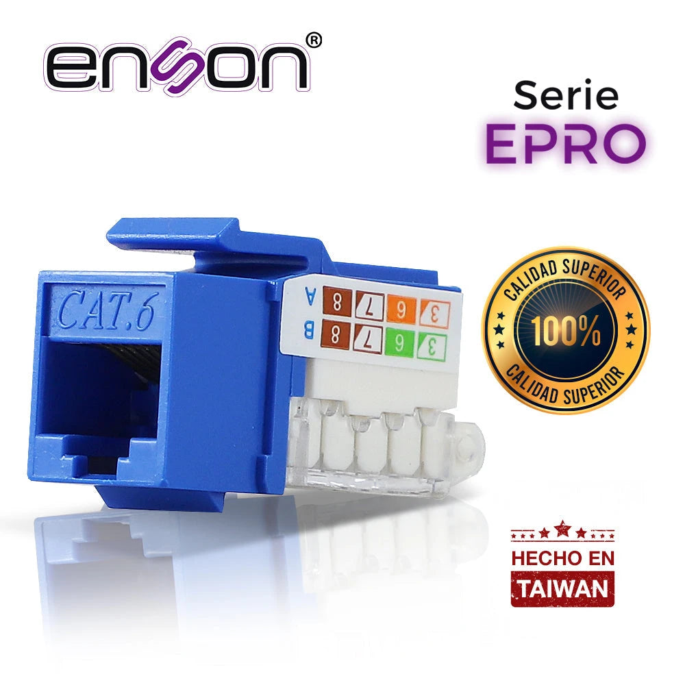 CONECTOR MODULAR JACK RJ45 ENSON EPRO-TLJACK6-BL SERIE PRO TERMINADO SIN PINZAS, POSICION VERTICAL CAT6 COLOR AZUL COMPATIBLE CON PLACAS ENSON EPRO-FP-Adaptadores-ENSON-Bsai Seguridad & Controles