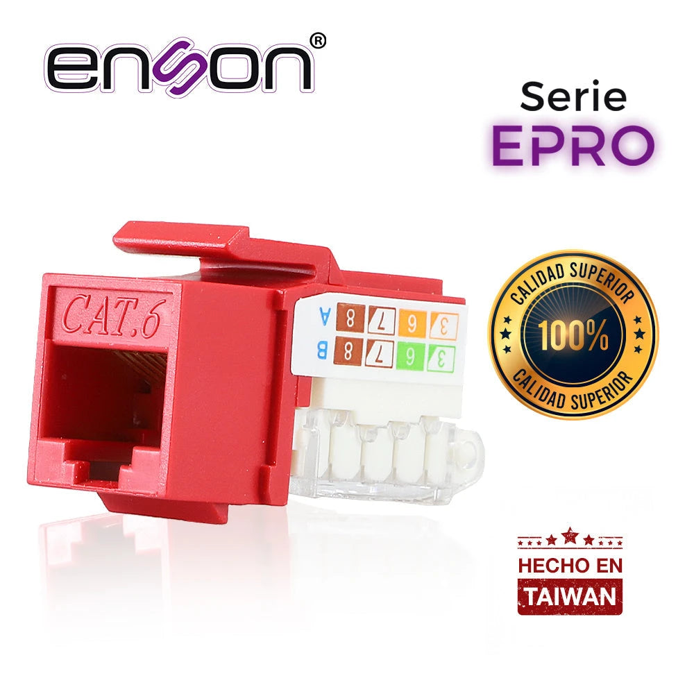 CONECTOR MODULAR JACK RJ45 ENSON EPRO-TLJACK6-RD SERIE PRO TERMINADO SIN PINZAS, POSICION VERTICAL CAT6 COLOR ROJO COMPATIBLE CON PLACAS ENSON EPRO-FP-Adaptadores-ENSON-Bsai Seguridad & Controles