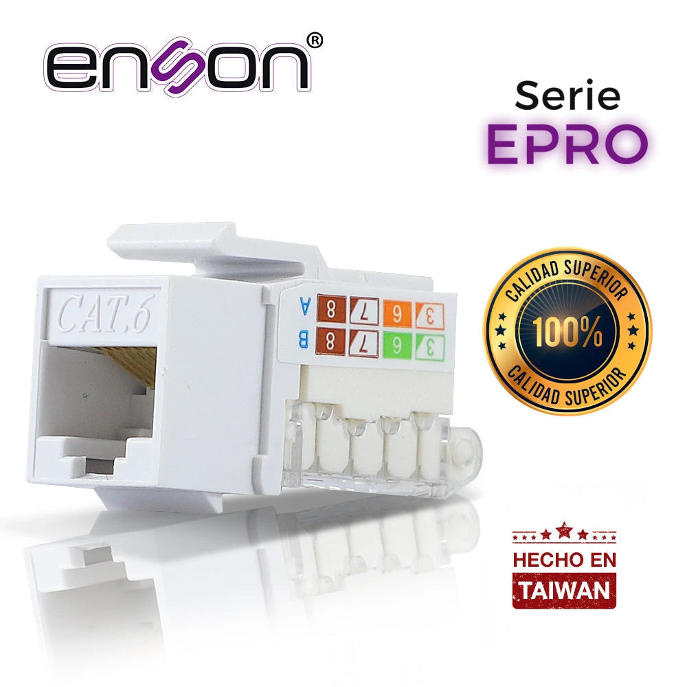 CONECTOR MODULAR JACK RJ45 ENSON EPRO-TLJACK6-WH SERIE PRO TERMINADO SIN PINZAS, POSICION VERTICAL CAT6 COLOR BLANCO COMPATIBLE CON PLACAS ENSON EPRO-FP-Adaptadores-ENSON-Bsai Seguridad & Controles