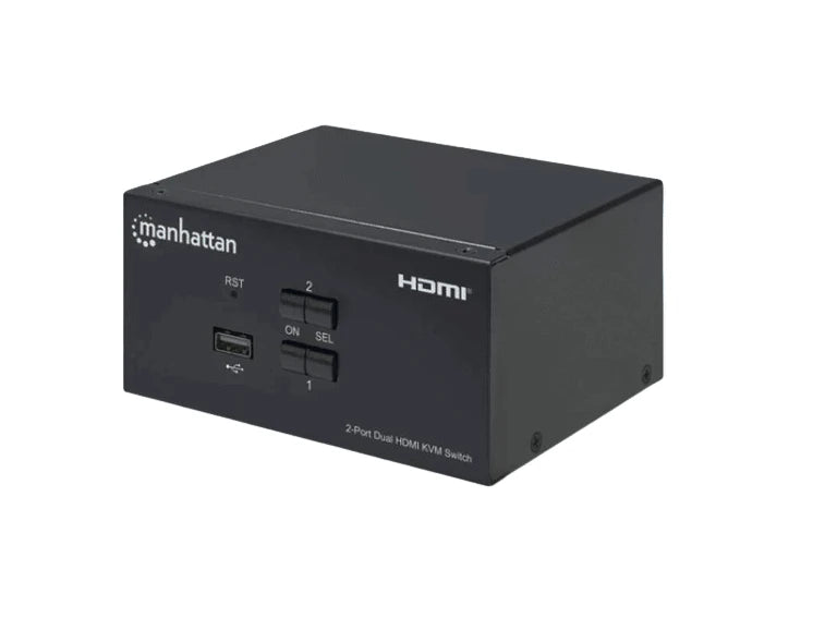MANHATTAN 153522 - SWITCH KVM HDMI DE 2 PUERTOS PARA DOS MONITORES / CONEXIONES HDMI DE DOBLE PANTALLA, 4K@30HZ, CONEXIONES USB, CONEXIONES DE AUDIO Y MICRÓFONO DE 3.5 MM, HUB USB 2.0, NEGRO-Extensores 4k / HD-MANHATTAN-Bsai Seguridad & Controles