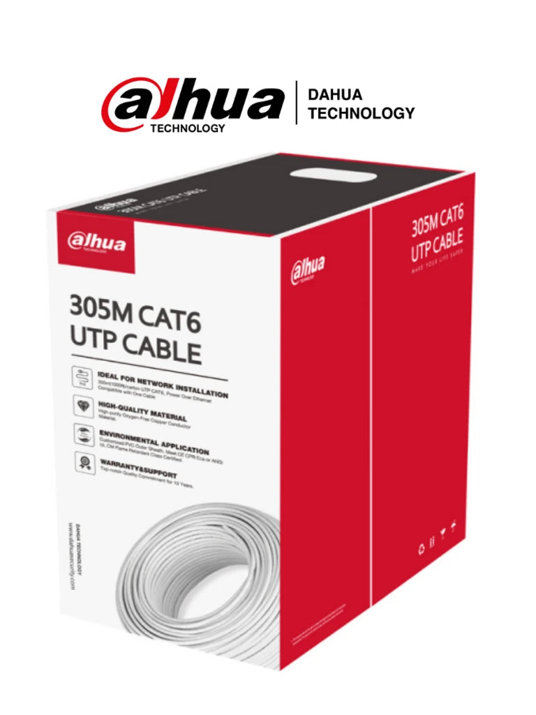 DAHUA PFM923I-6UN-C - BOBINA DE CABLE UTP 100% COBRE / CATEGORIA 6 / COLOR BLANCO / INTERIOR / 305 METROS / REDES / VIDEO/ #CONGELADO-Cable-DAHUA-Bsai Seguridad & Controles