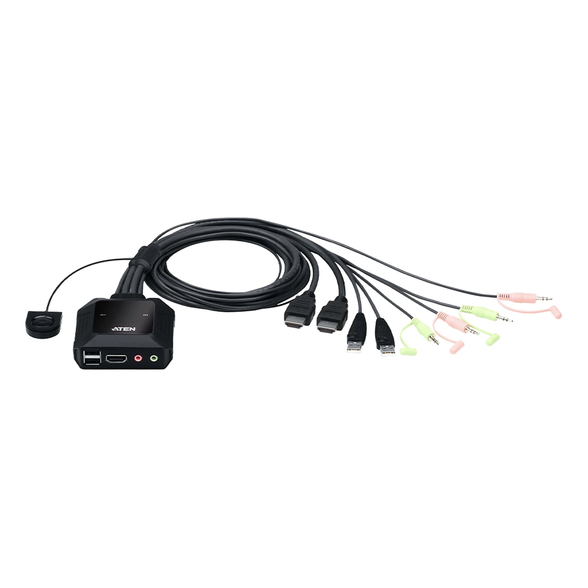 CONMUTADOR KVM CON CABLE HDMI 4K USB DE 2 PUERTOS CON SELECTOR DE PUERTO REMOTO-Audio, Video y Voceo-ATEN-Bsai Seguridad & Controles