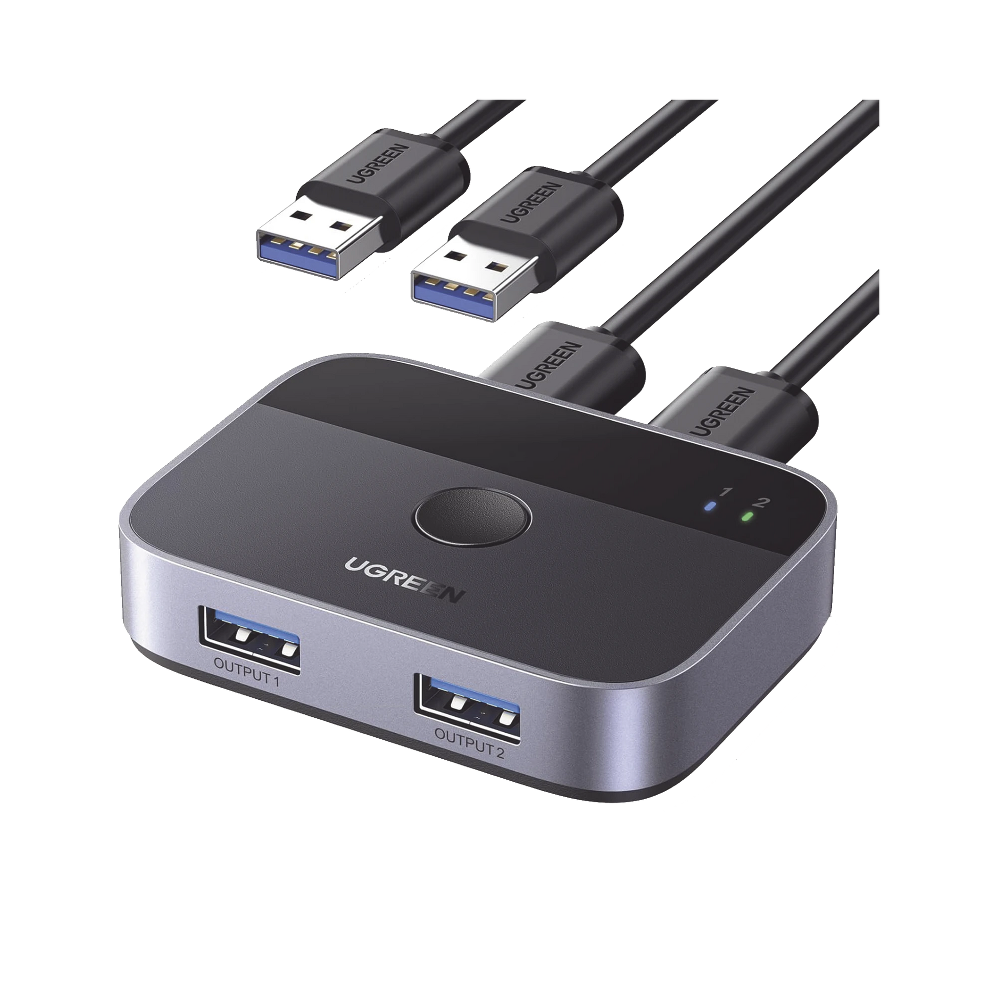 CONMUTADOR USB PARA COMPARTIR 2 PUERTOS USB 3.0 A 2 PC ́S | CAMBIO MEDIANTE BOTÓN | INCLUYE DOS CABLES USB DE 1.5 M | ABS | PERMITE QUE 2 USUARIOS COMPARTAN 2 DISPOSITIVOS PERIFÉRICOS USB 3.0, COMO UNA IMPRESORA, UN ESCÁNER, ETC.-Cables y Conectores-UGREEN-Bsai Seguridad & Controles