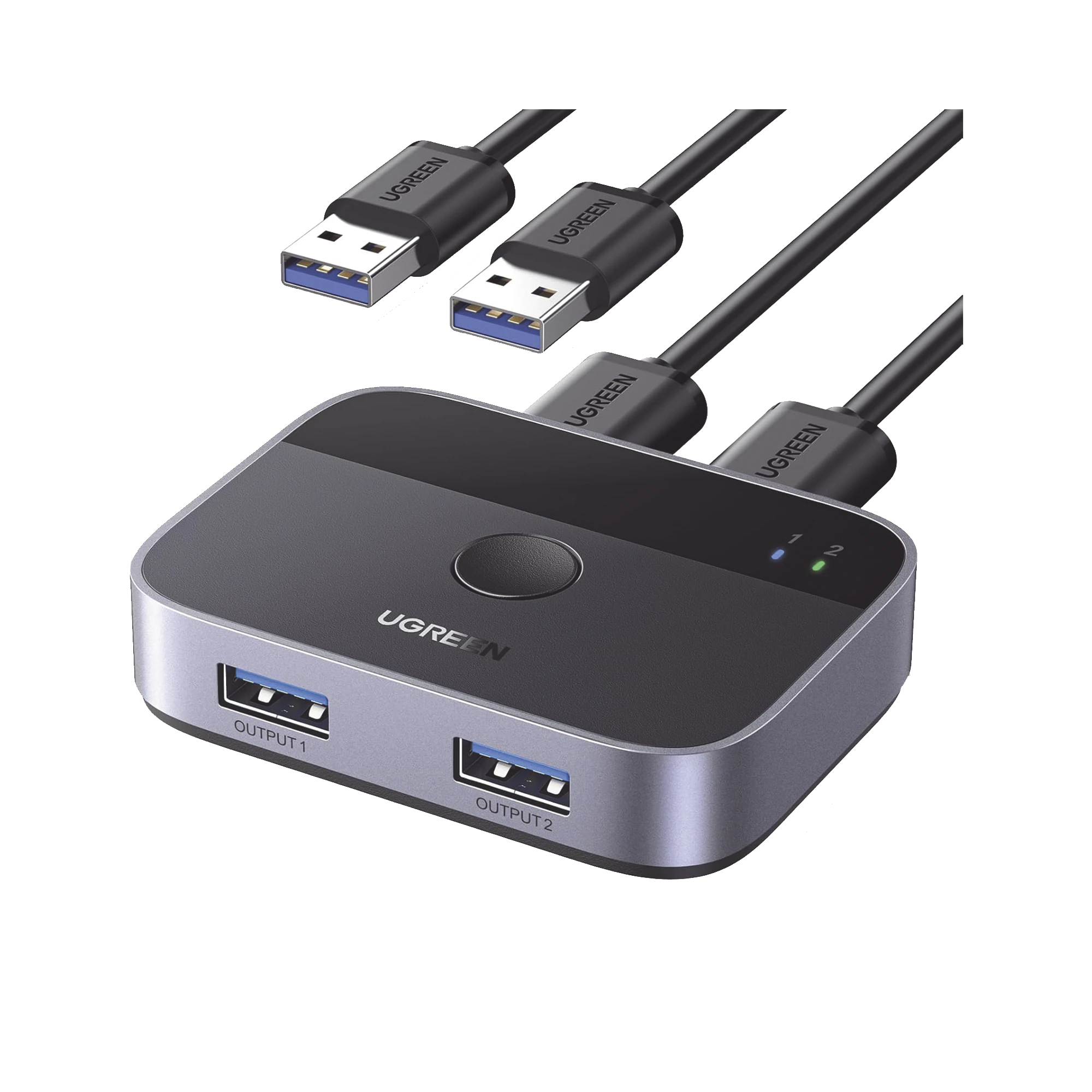 CONMUTADOR USB PARA COMPARTIR 2 PUERTOS USB 3.0 A 2 PC ́S | CAMBIO MEDIANTE BOTÓN | INCLUYE DOS CABLES USB DE 1.5 M | ABS | PERMITE QUE 2 USUARIOS COMPARTAN 2 DISPOSITIVOS PERIFÉRICOS USB 3.0, COMO UNA IMPRESORA, UN ESCÁNER, ETC.-Cables y Conectores-UGREEN-Bsai Seguridad & Controles