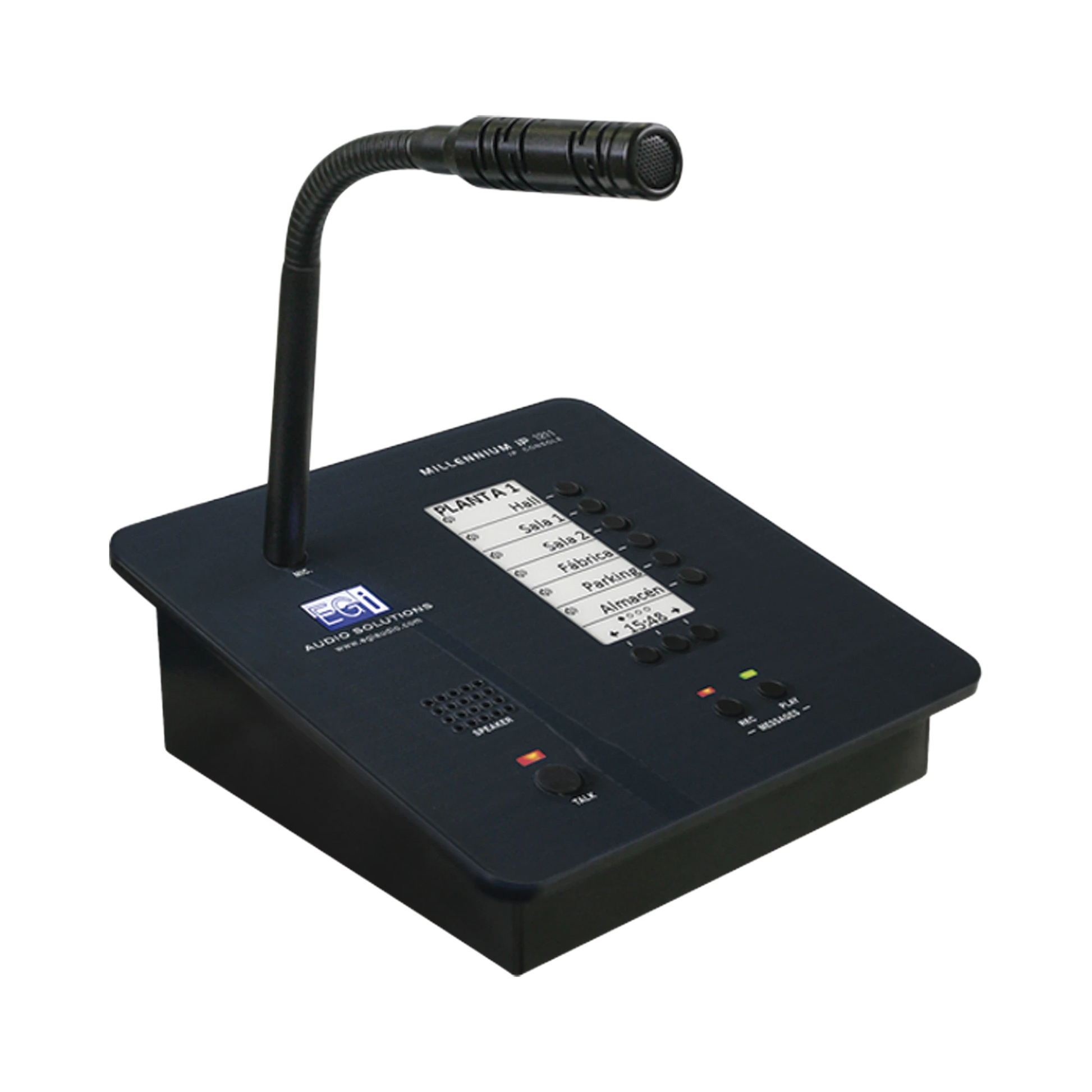 CONSOLA DE AVISOS MULTIZONA IP CON DISPLAY, MICRÓFONO Y GARBADOR DE MENSAJES-VoIP - Telefonía IP - Videoconferencia-EGI AUDIO SOLUTIONS-Bsai Seguridad & Controles