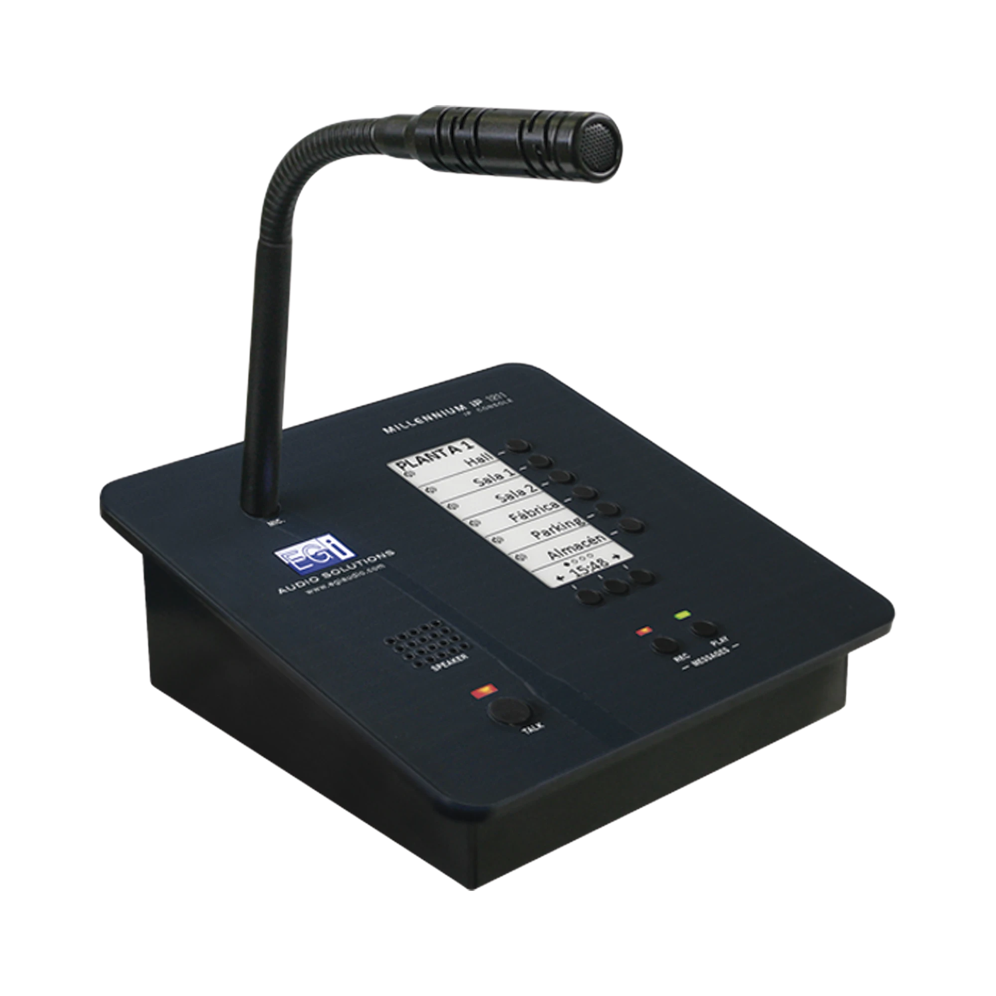 CONSOLA DE AVISOS MULTIZONA IP CON DISPLAY, MICRÓFONO Y GARBADOR DE MENSAJES-VoIP - Telefonía IP - Videoconferencia-EGI AUDIO SOLUTIONS-Bsai Seguridad & Controles