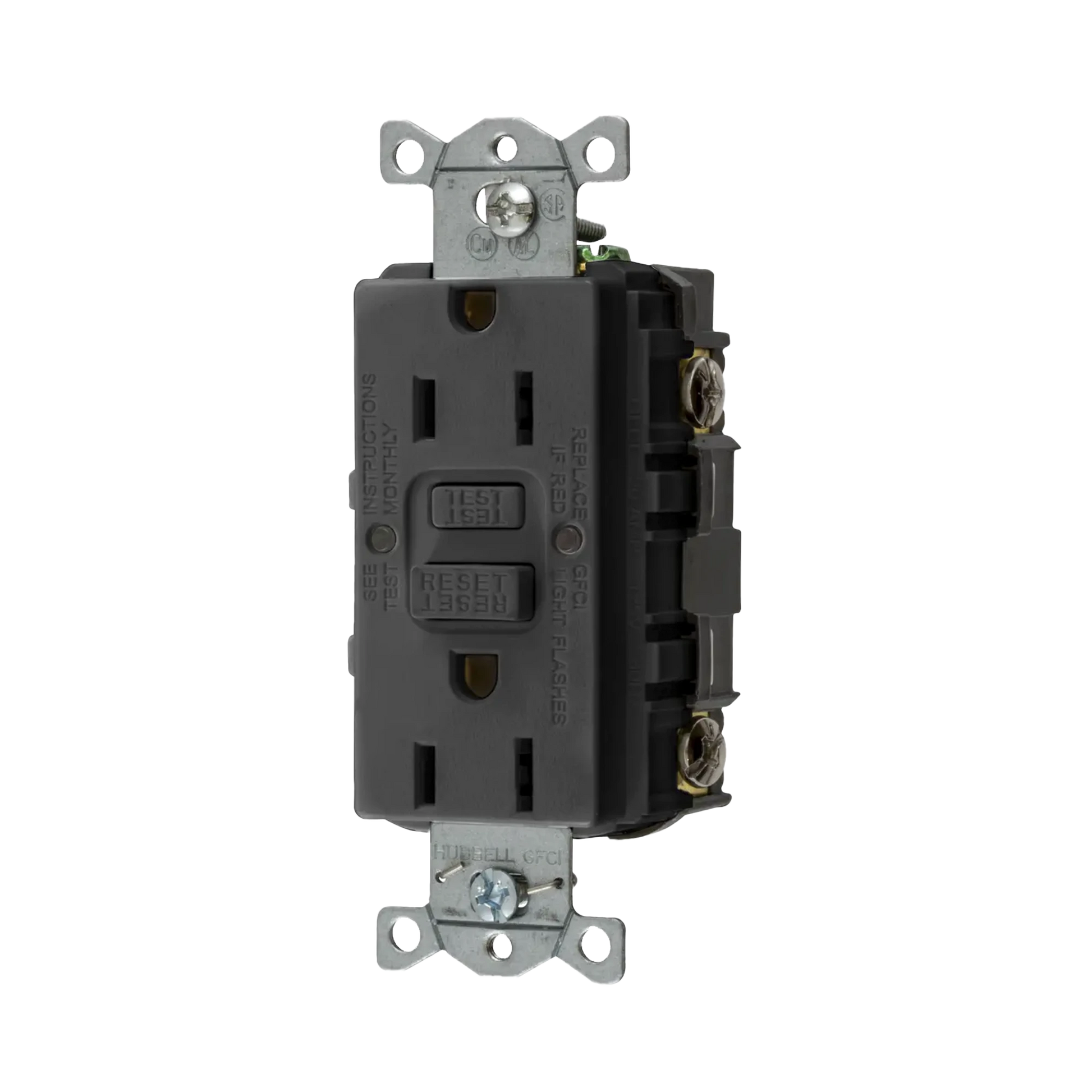 CONTACTO DE AUTO-VERIFICACIÓN GFCI CON INTERRUPTOR DE FALLA A TIERRA DE 15 A 125 V 2 POLOS, 3 HILOS COLOR NEGRO (NEMA 5-15R), GRADO COMERCIAL.-Herramientas-HUBBELL-Bsai Seguridad & Controles