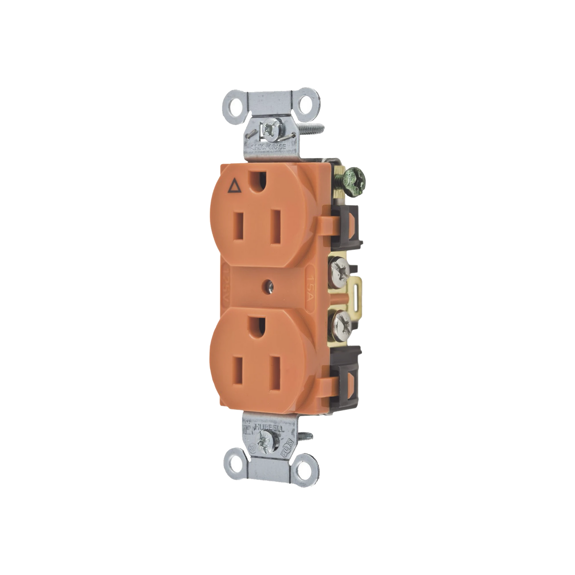 CONTACTO DÚPLEX 15A, 125V, 2 POLOS, 3 HILOS, COLOR NARANJA (NEMA 5-15R). GRADO COMERCIAL.-Herramientas-HUBBELL-Bsai Seguridad & Controles