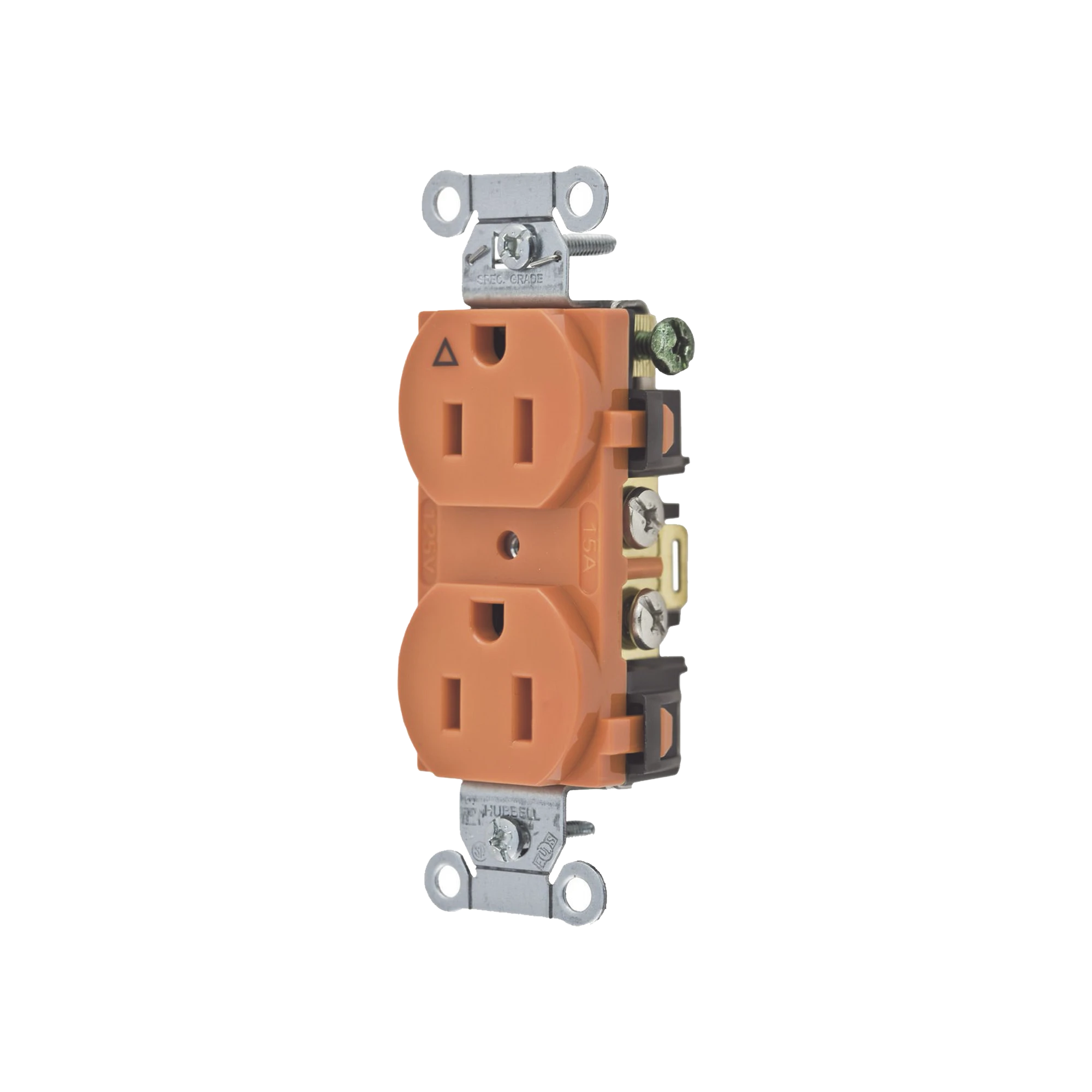 CONTACTO DÚPLEX 15A, 125V, 2 POLOS, 3 HILOS, COLOR NARANJA (NEMA 5-15R). GRADO COMERCIAL.-Herramientas-HUBBELL-Bsai Seguridad & Controles