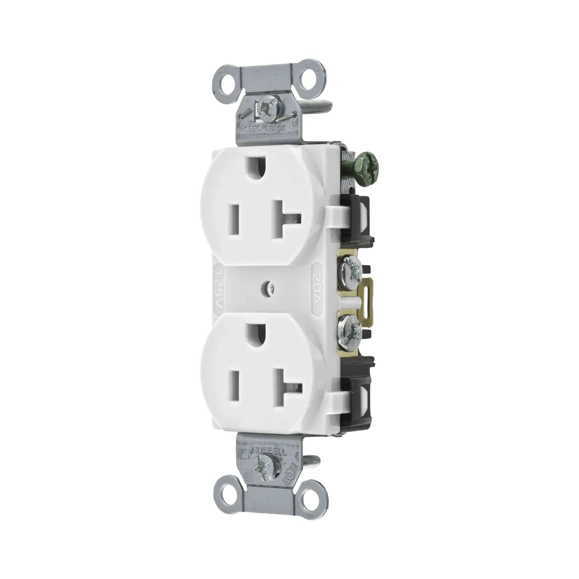 CONTACTO DÚPLEX 20 A, 125 V, 2 POLOS, 3 HILOS, CABLEADO POSTERIOR Y LATERAL, COLOR BLANCO (NEMA 5-20R).-Herramientas-HUBBELL-Bsai Seguridad & Controles
