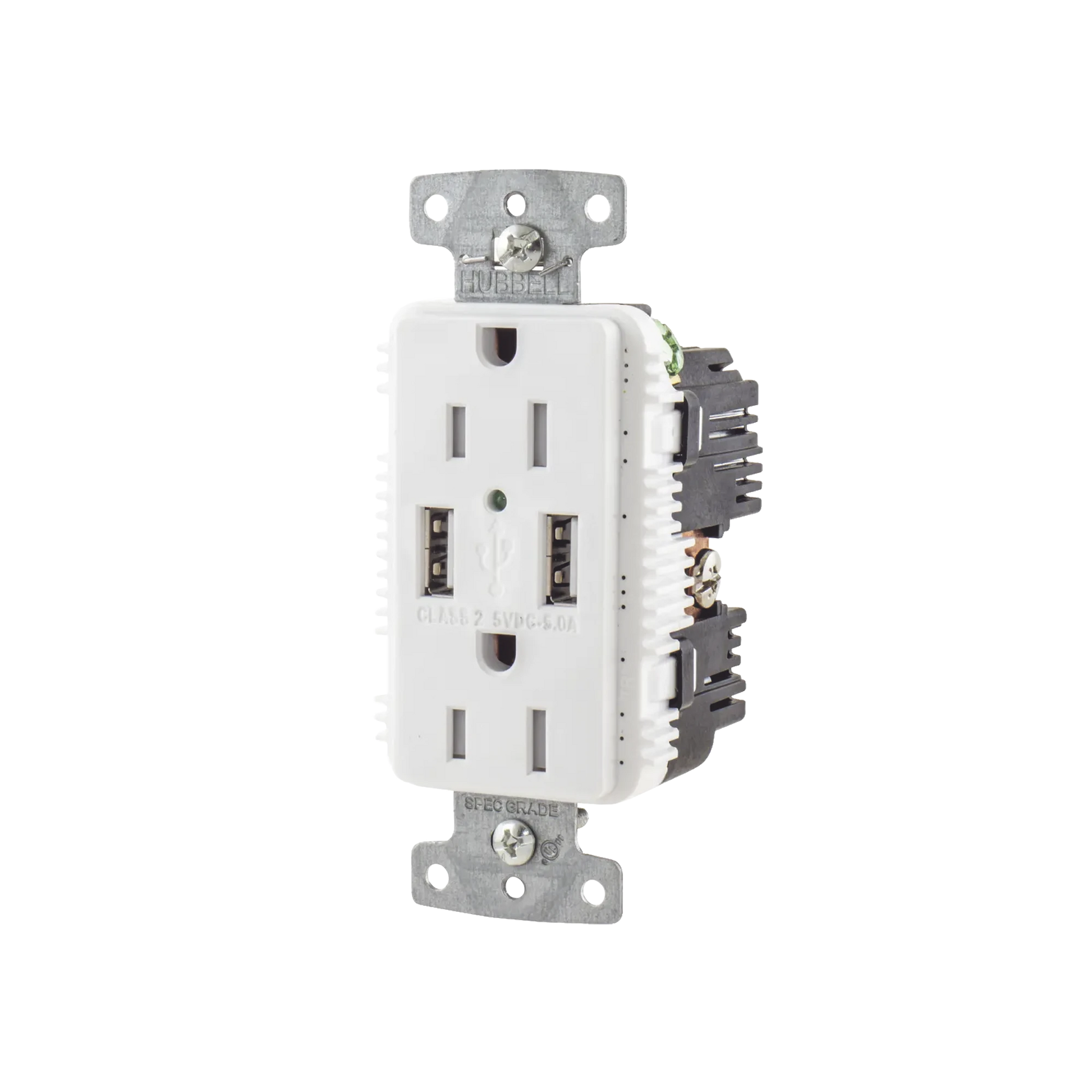 CONTACTO DÚPLEX CON 2 PUERTOS USB, 15A 125V, 2 POLOS, 3 HILOS, COLOR BLANCO.-Herramientas-HUBBELL-Bsai Seguridad & Controles