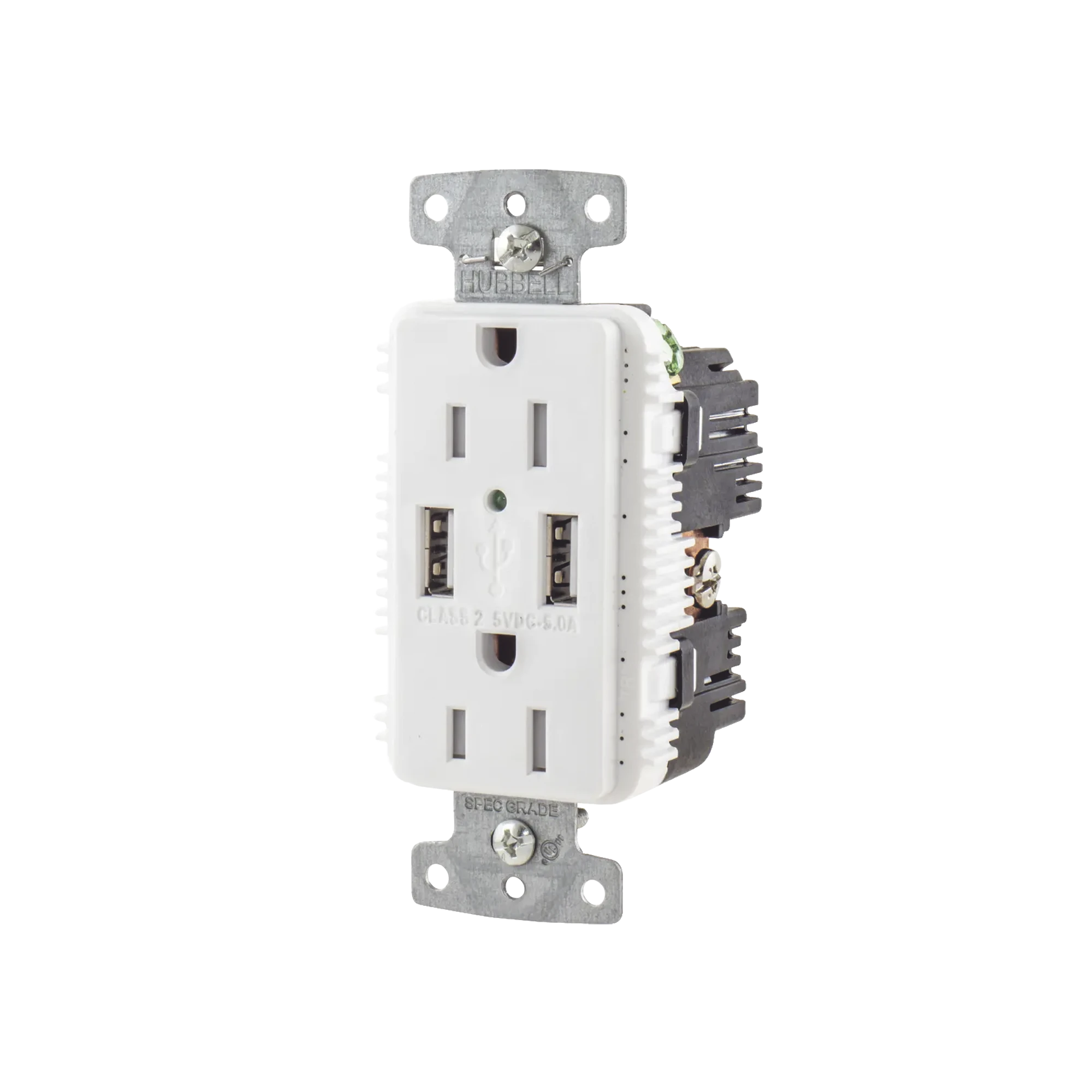 CONTACTO DÚPLEX CON 2 PUERTOS USB, 15A 125V, 2 POLOS, 3 HILOS, COLOR BLANCO.-Herramientas-HUBBELL-Bsai Seguridad & Controles
