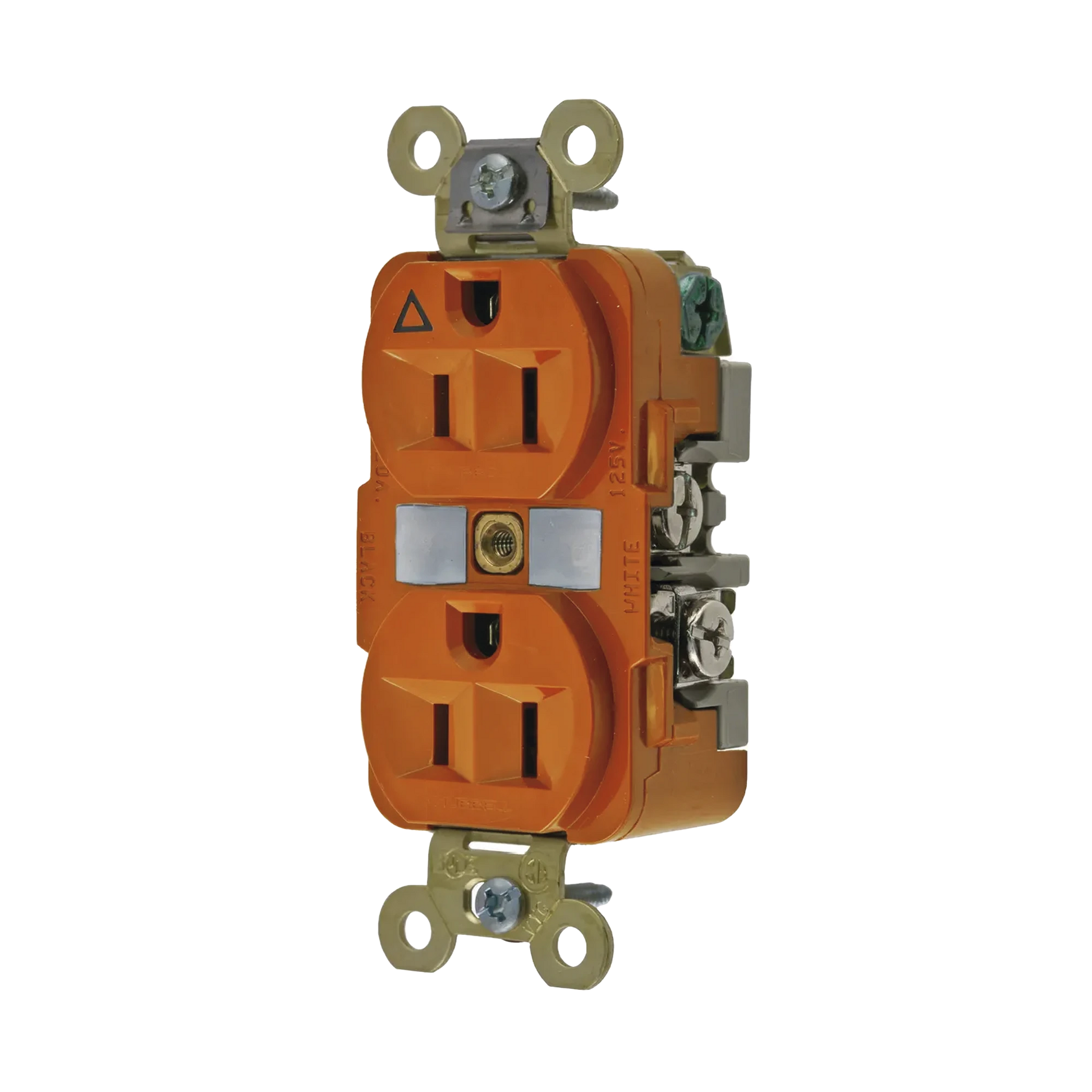 CONTACTO DÚPLEX CONEXIÓN A TIERRA AISLADA 15A 125V/ 2 POLOS 3 HILOS/ COLOR NARANJA/ NEMA 5-15R/ GRADO INDUSTRIAL.-Área Eléctrica-HUBBELL-Bsai Seguridad & Controles