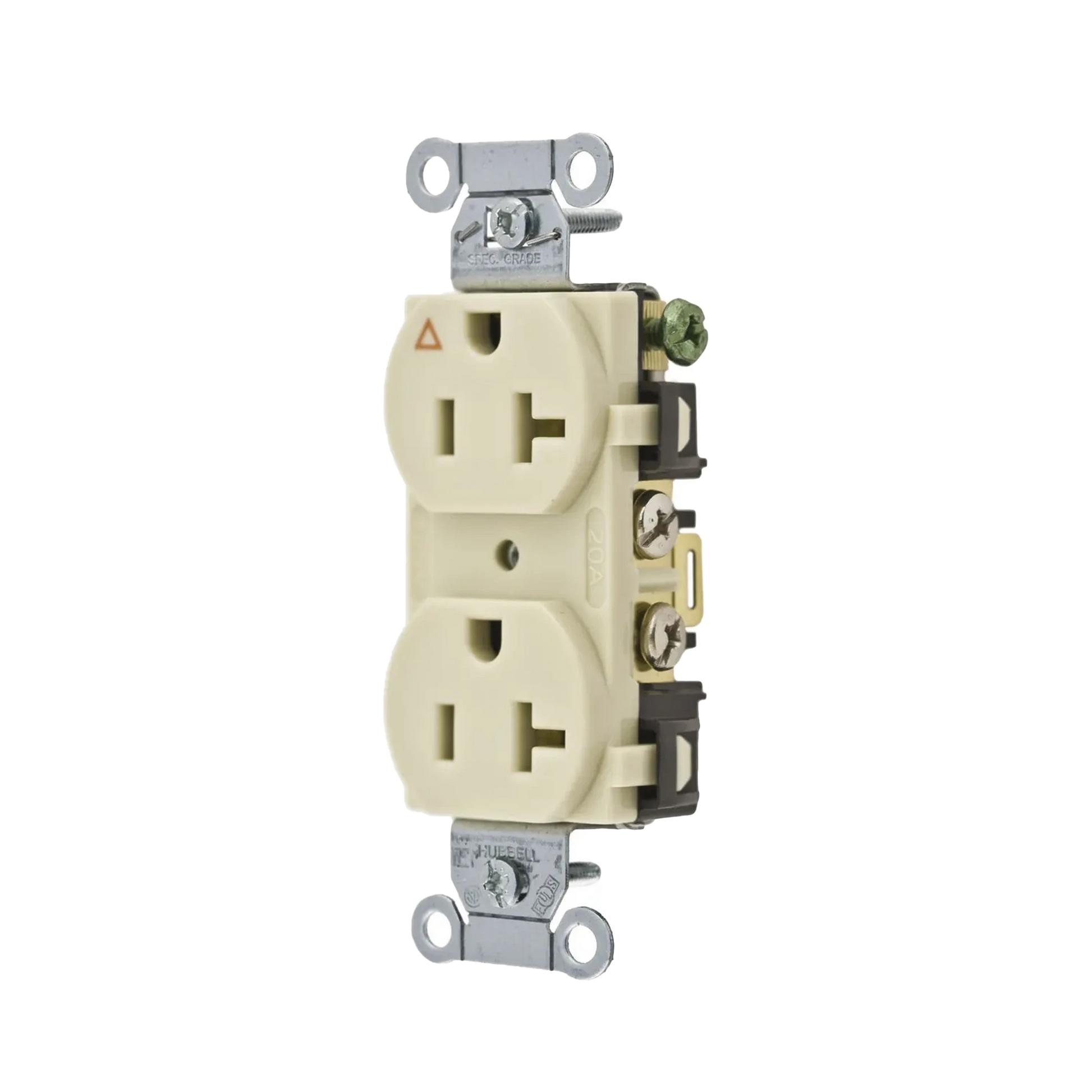 CONTACTO DÚPLEX CONEXIÓN A TIERRA AISLADA/ 20 A 125 V/ 2 POLOS 3 HILOS/ COLOR MARFIL/ NEMA 5- 20R/ GRADO COMERCIAL.-Área Eléctrica-HUBBELL-Bsai Seguridad & Controles