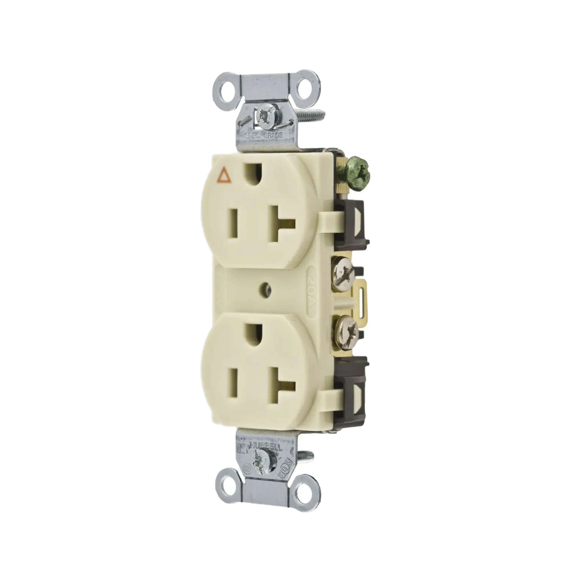 CONTACTO DÚPLEX CONEXIÓN A TIERRA AISLADA/ 20 A 125 V/ 2 POLOS 3 HILOS/ COLOR MARFIL/ NEMA 5- 20R/ GRADO COMERCIAL.-Área Eléctrica-HUBBELL-Bsai Seguridad & Controles