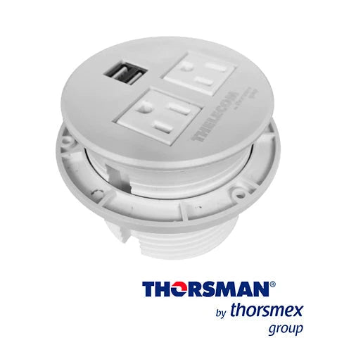 CONTACTO EMPOTRABLE THORSMAN 11000-83504 COLOR: BLANCO, 2014CAJA CON 1 PIEZA, CORRIENTE MÁXIMA: 15 A 1875 W CARGA DE USB: DC=5.1 V 2.1 A,TENSIÓN NOMINAL: 125 V~ FRECUENCIA NOMINAL: 50-60HZ, GRADO DE PROTECCIÓN AUTOEXTINGUIBLE: V2,CUENTA CON 2 CO...-Canalizacion-THORSMAN-Bsai Seguridad & Controles