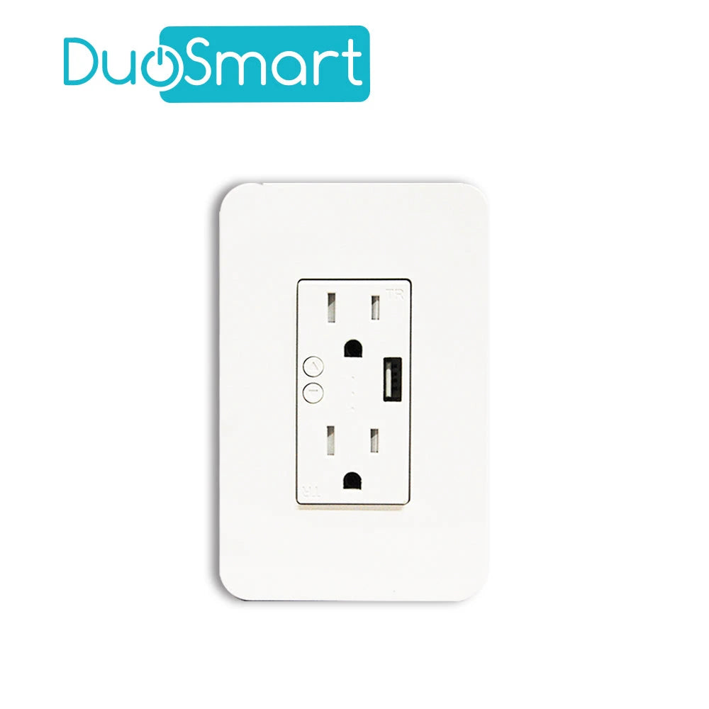 CONTACTO TOMACORRIENTE WIFI 2.4 GHZ DUOSMART A60 2 CONTACTOS Y 1 PUERTO USB PARA PARED MEDIDA ESTANDAR COMPATIBLE CON APP DUOSMART-Automatizacion - Casa Inteligente-DUOSMART-Bsai Seguridad & Controles