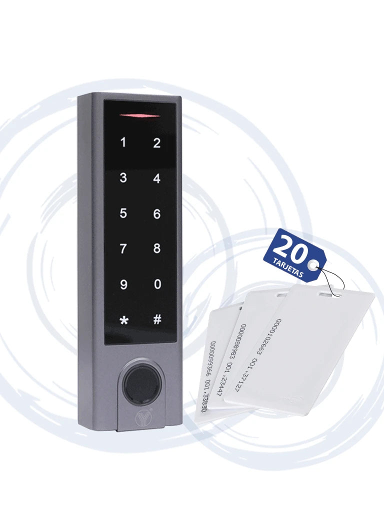 YLI YK1068APAK - TECLADO TOUCH PARA CONTROL DE ACCESO STANDALONE CON MÉTODOS DE VERIFICACIÓN POR HUELLA, TARJETAS ID O PASSWORD / SOPORTA EQUIPOS ESCLAVO POR PROTOCOLO WIEGAND / SEÑALES NC Y NO / CONTIENE 20TARJETAS #TARJETASGRATIS-Teclados-YLI ELECTRONIC-Bsai Seguridad & Controles