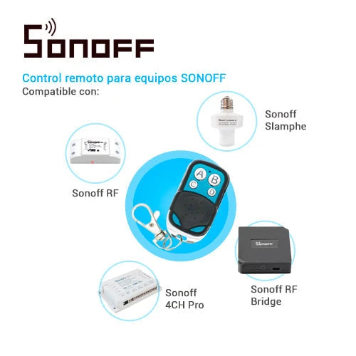 CONTROL REMOTO RF SONOFF REMOTE 433 4 BOTONES TAPA DESLIZABLE BATERIA 27A FRECUENCIA 433.92 MHZ CODIGO FIJO-Automatizacion - Casa Inteligente-SONOFF-RF REMOTE 433 MHZ-Bsai Seguridad & Controles