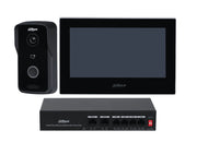 DAHUA KTP03 - KIT DE VIDEPORTERO IP/ MONITOR DE 7 PULGADAS. FRENTE DE CALLE Y SWITCH POE/ 6&1 E&S DE ALARMA/ FRENTE DE CALLE IP65/ IR/ APERTURA REMOTA / SWITCH DE 4 PUERTOS POE 10/100/ 2 PUERTOS UPLINK/ CONTROLA 1 PUERTA-Kits de Videoportero-DAHUA-Bsai Seguridad & Controles