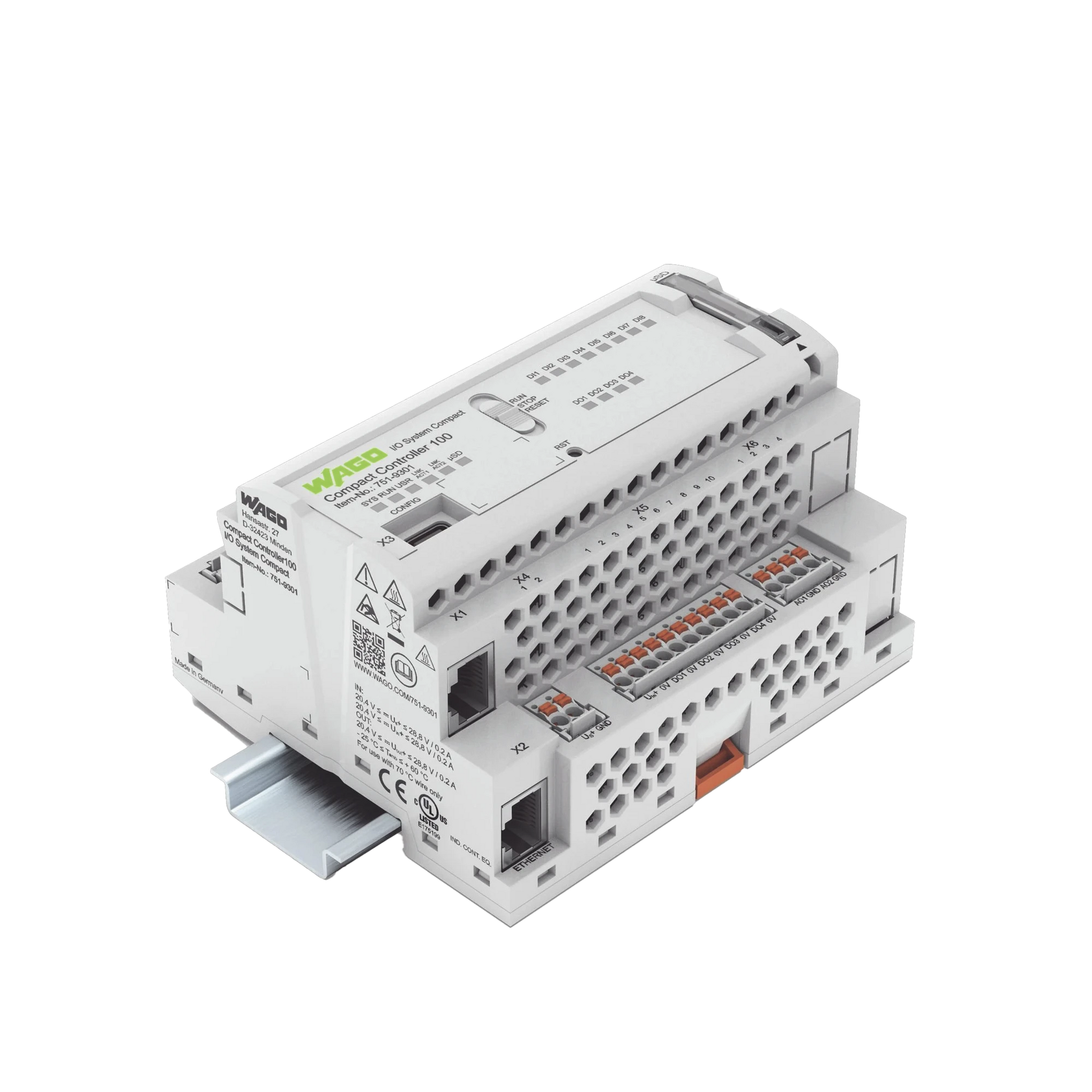 CONTROLADOR COMPACTO 100; 8DI 4DO 2AI 2NI1K/PT1K 1RS485; 2 X ETHERNET; SD-Controladores-WAGO-Bsai Seguridad & Controles
