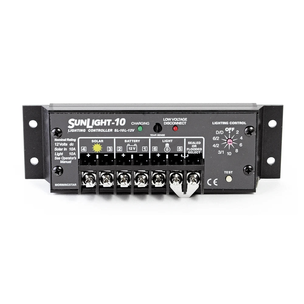 CONTROLADOR SOLAR PARA ILUMINACIÓN DE LUZ MERCURIAL, ESTACIONES DE AUTOBÚS Y SEÑALAMIENTOS 10 A, 12 VCD-Controladores de Carga-MORNINGSTAR-Bsai Seguridad & Controles