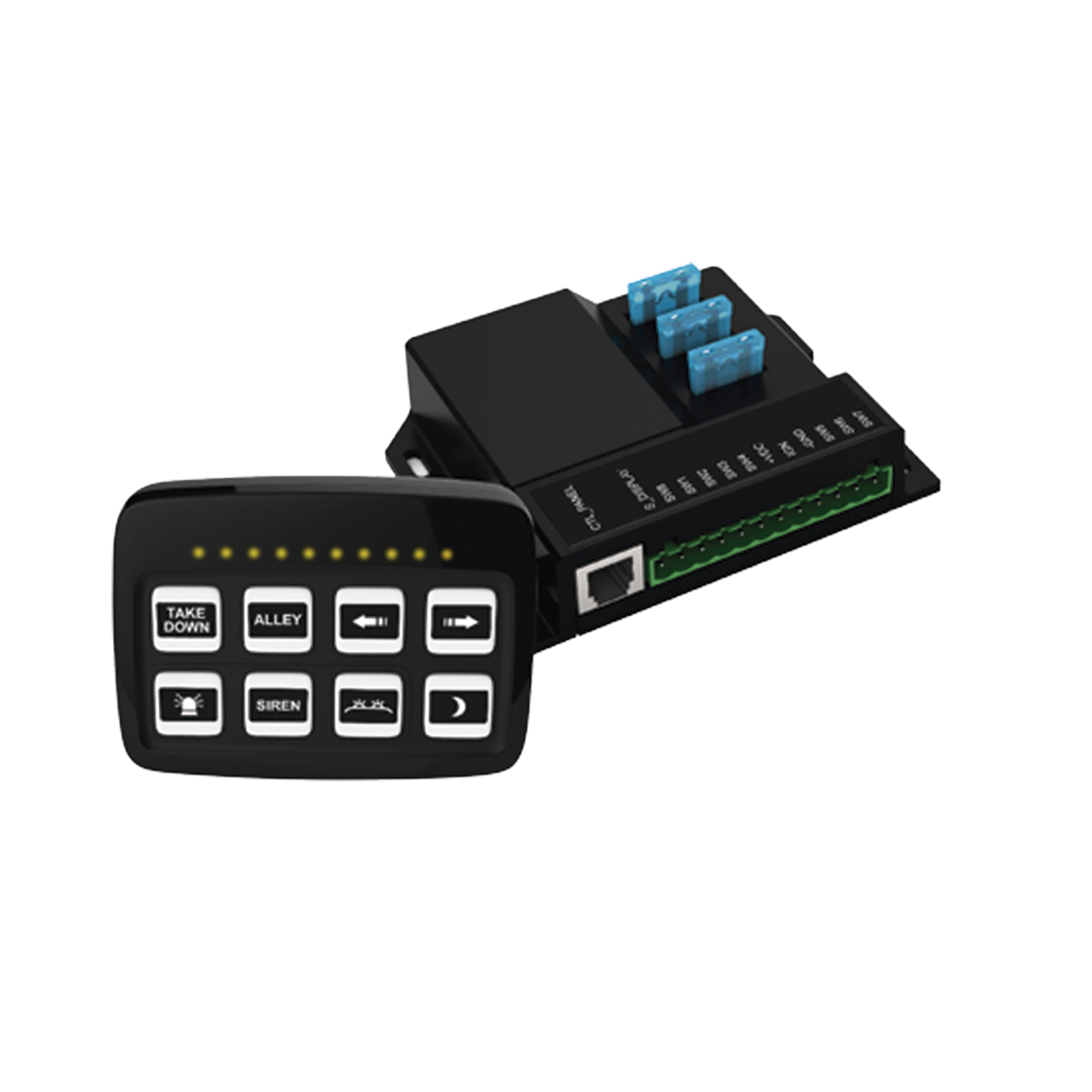 CONTROLADOR UNIVERSAL DE 8 INTERRUPTORES, 12-24 VCD CON MONTAJE FIJO Y DE SUCCIÓN-Mini Barras Vehiculares-SIGNALPRO-Bsai Seguridad & Controles