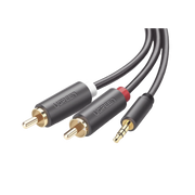 CONVERTIDOR DE ALTA CALIDAD 3.5MM MACHO A 2 RCA MACHO, 3 METROS COLOR GRIS-Megafonia y Audioevacuacion-UGREEN-Bsai Seguridad & Controles