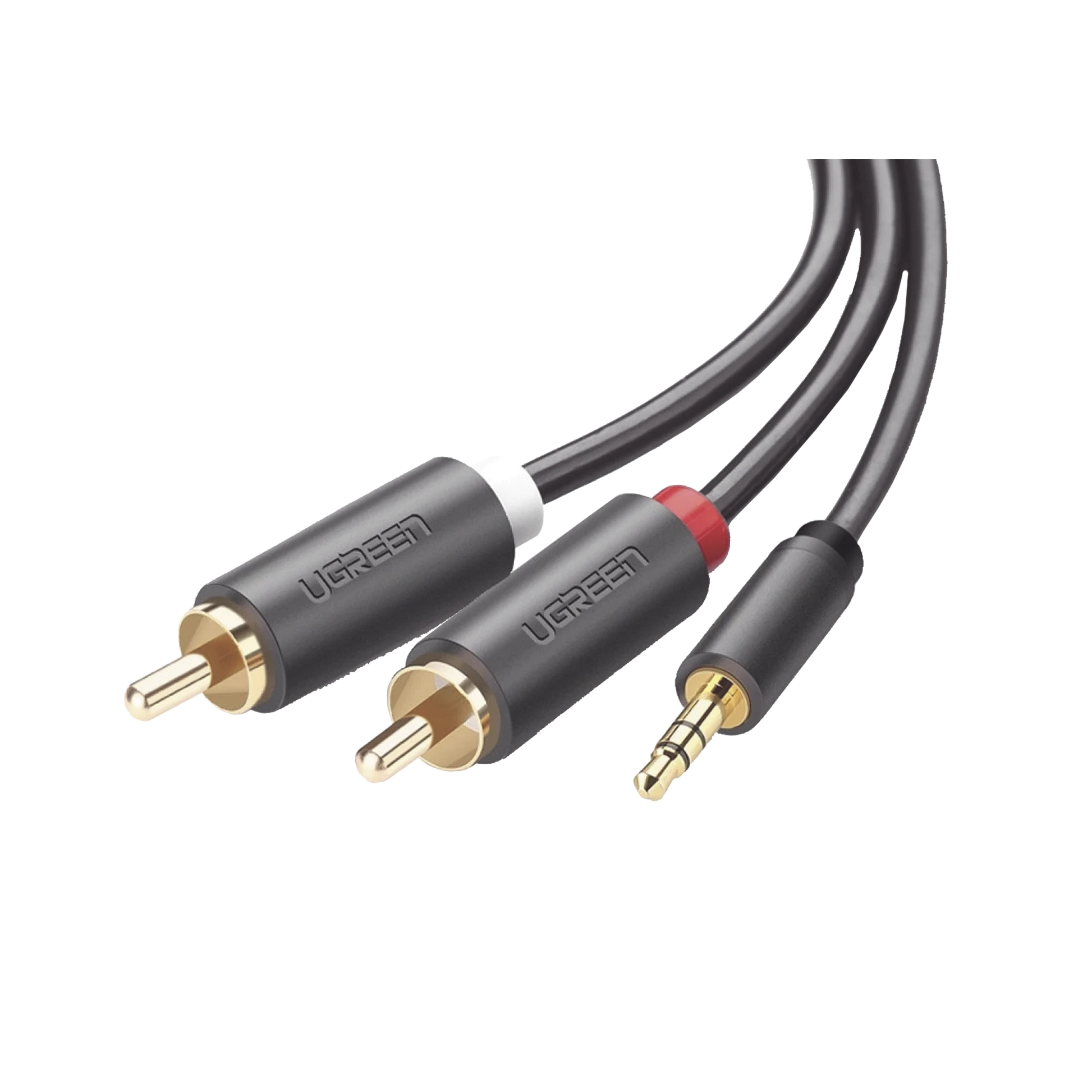CONVERTIDOR DE ALTA CALIDAD 3.5MM MACHO A 2 RCA MACHO, 3 METROS COLOR GRIS-Megafonia y Audioevacuacion-UGREEN-Bsai Seguridad & Controles