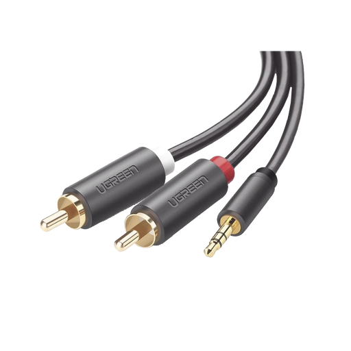 CONVERTIDOR DE ALTA CALIDAD 3.5MM MACHO A 2 RCA MACHO, 3 METROS COLOR GRIS-Megafonia y Audioevacuacion-UGREEN-10512-Bsai Seguridad & Controles