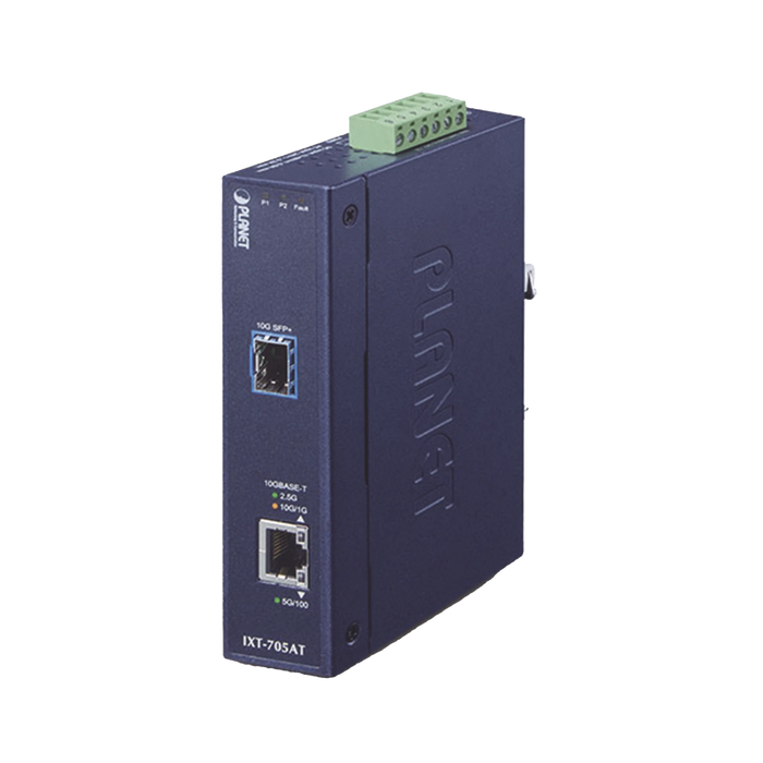 CONVERTIDOR DE MEDIOS INDUSTRIAL ETHERNET RJ45 10G/5G/2.5G/1G/100M A SFP+ 10GBASE-X-Networking-PLANET-IXT-705AT-Bsai Seguridad & Controles