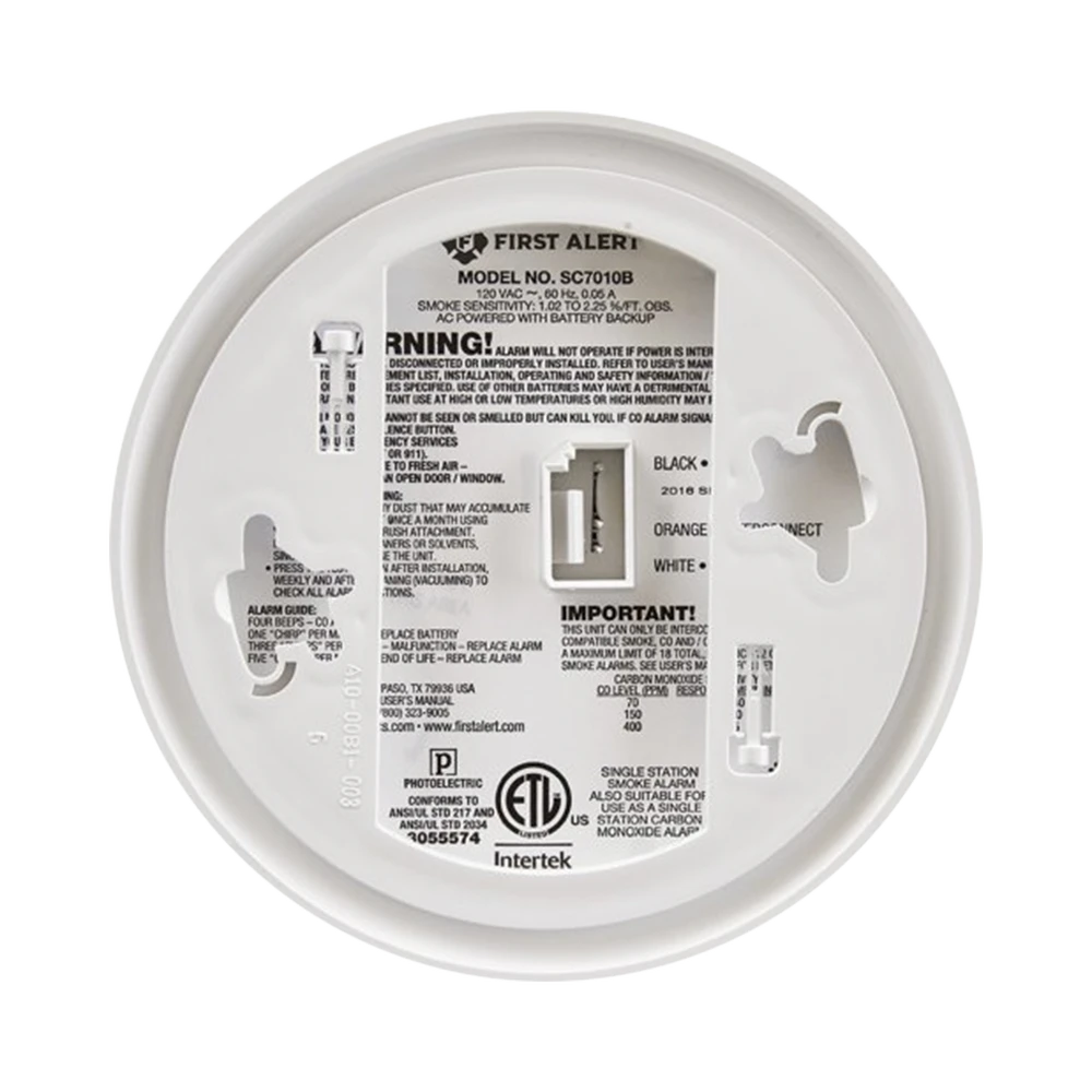 DETECTOR COMBO DE HUMO/CO, 120 VCA, NO REQUIERE PANEL, CON BATERÍA DE RESPALDO, SENSOR INTELIGENTE DE FALSAS ALARMAS-Detectores de Incendio y Gases-FIRST ALERT-Bsai Seguridad & Controles