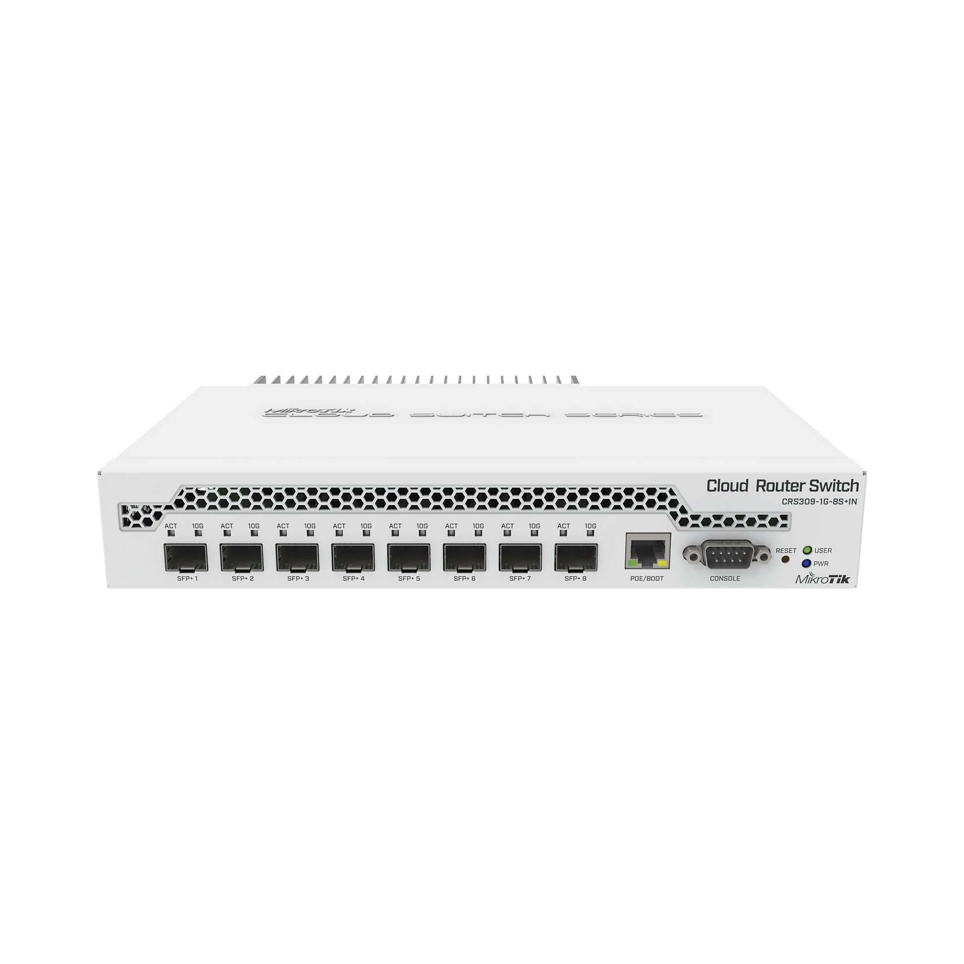 (CRS309-1G-8S+IN) SWITCH ADMINISTRABLE SISTEMA OPERATIVO DUAL, PUERTO 1G RJ45, 8 PUERTOS 10G SFP+ PARA ESCRITORIO-Switches-MIKROTIK-Bsai Seguridad & Controles